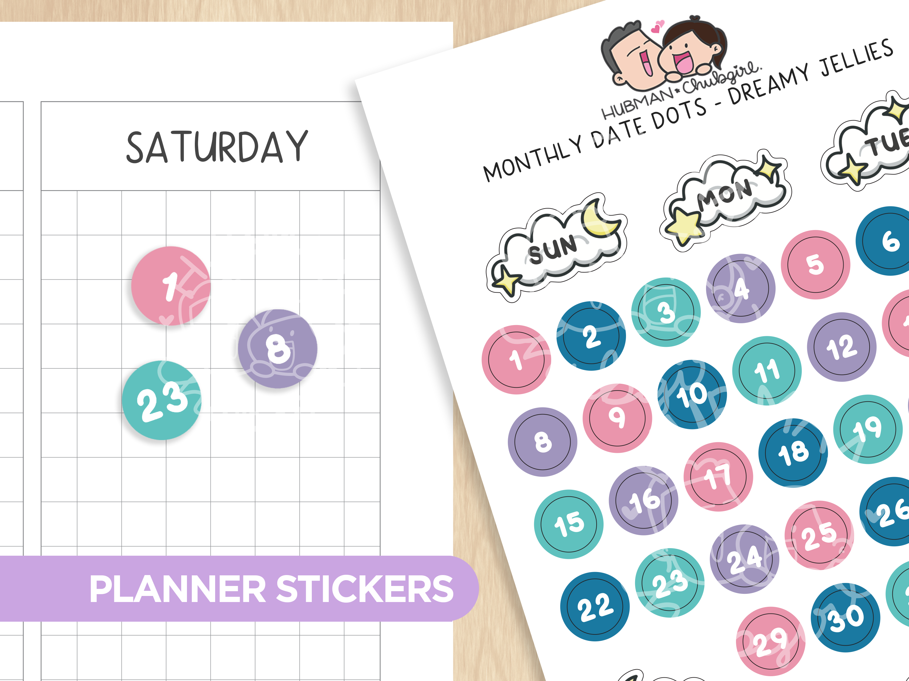 Monthly Date Dots - Dreamy Jellies Planner Stickers