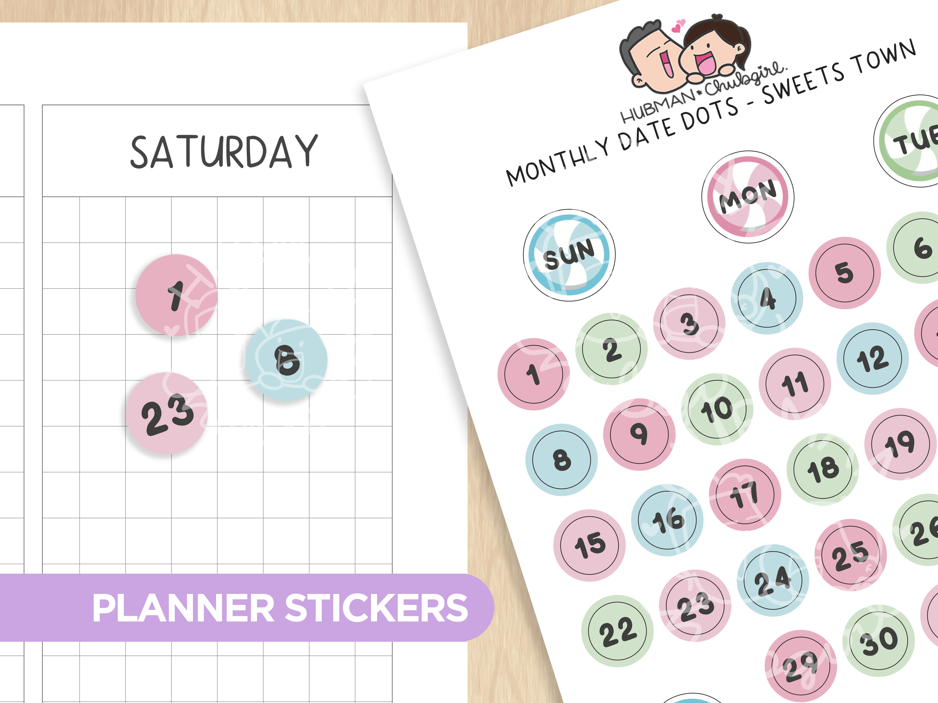 Monthly Date Dots - Sweets Town Planner Stickers