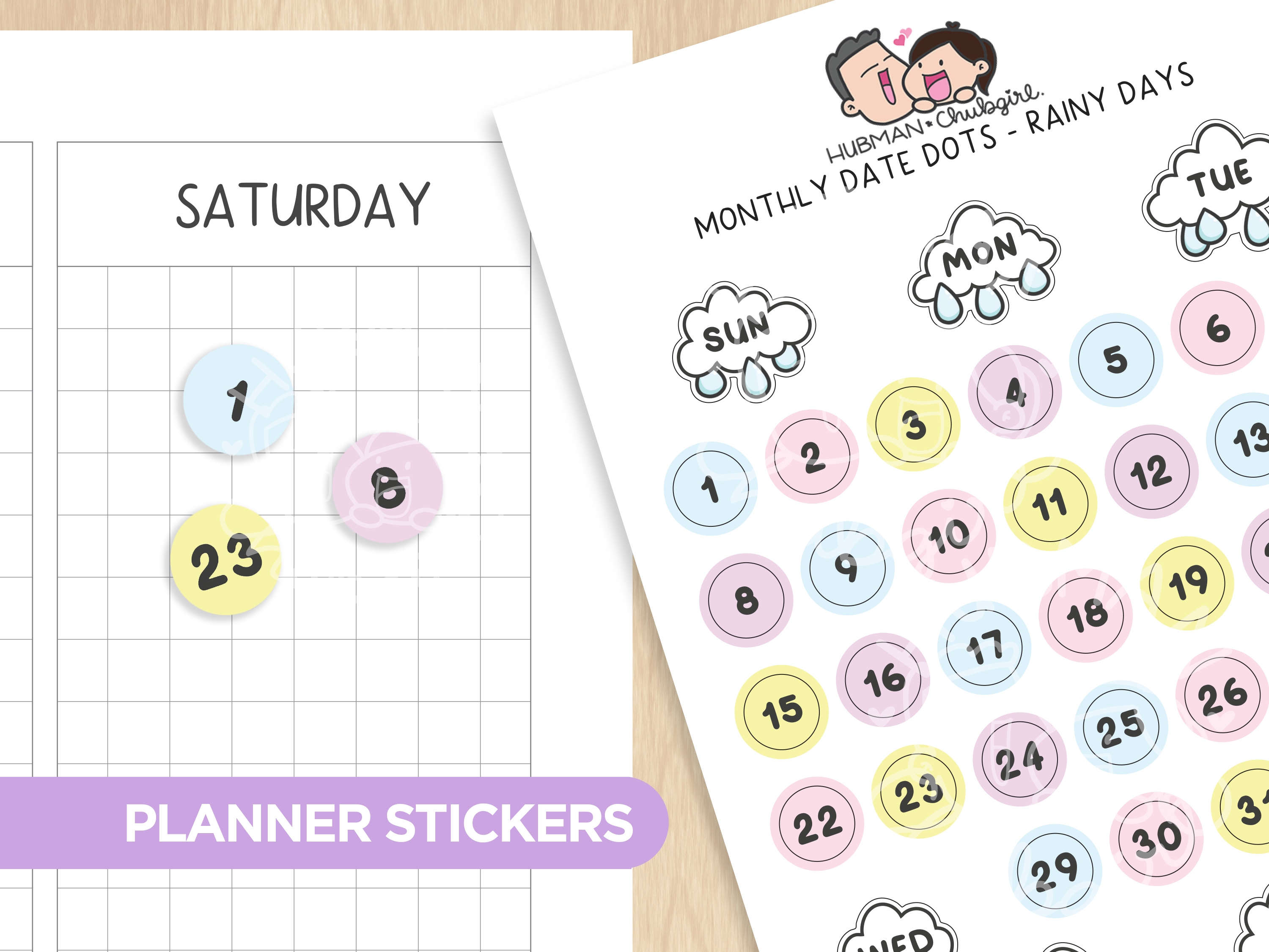 Monthly Date Dots - Rainy Days Planner Stickers