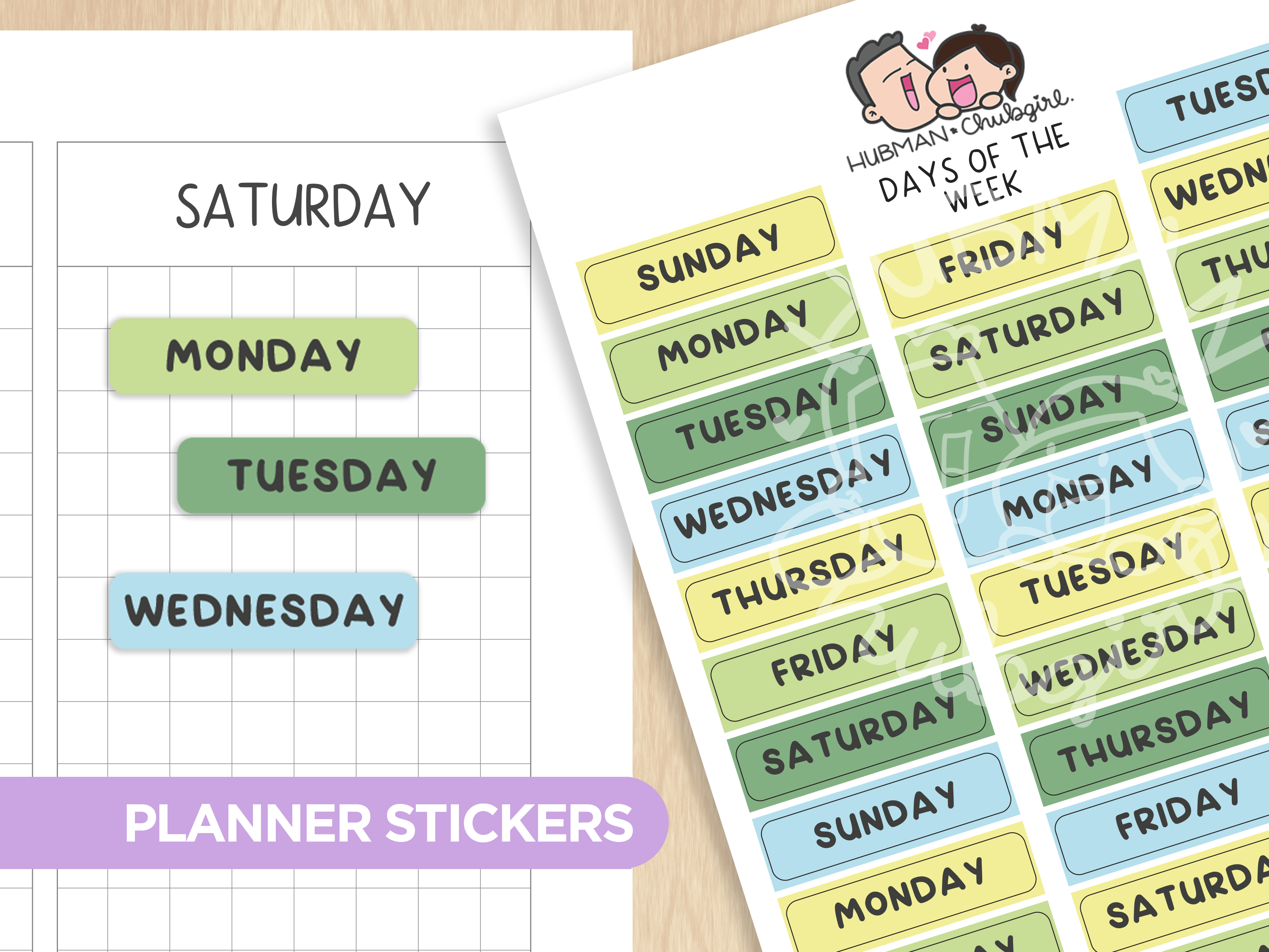 Days of the Week - Cute Critters Planner Stickers