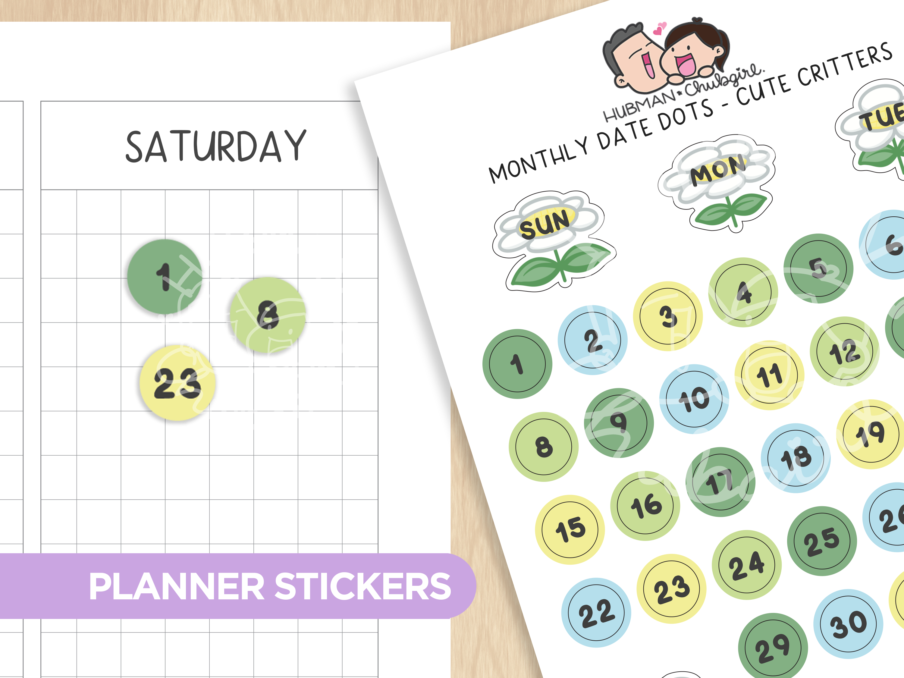 Monthly Date Dots - Cute Critters Planner Stickers