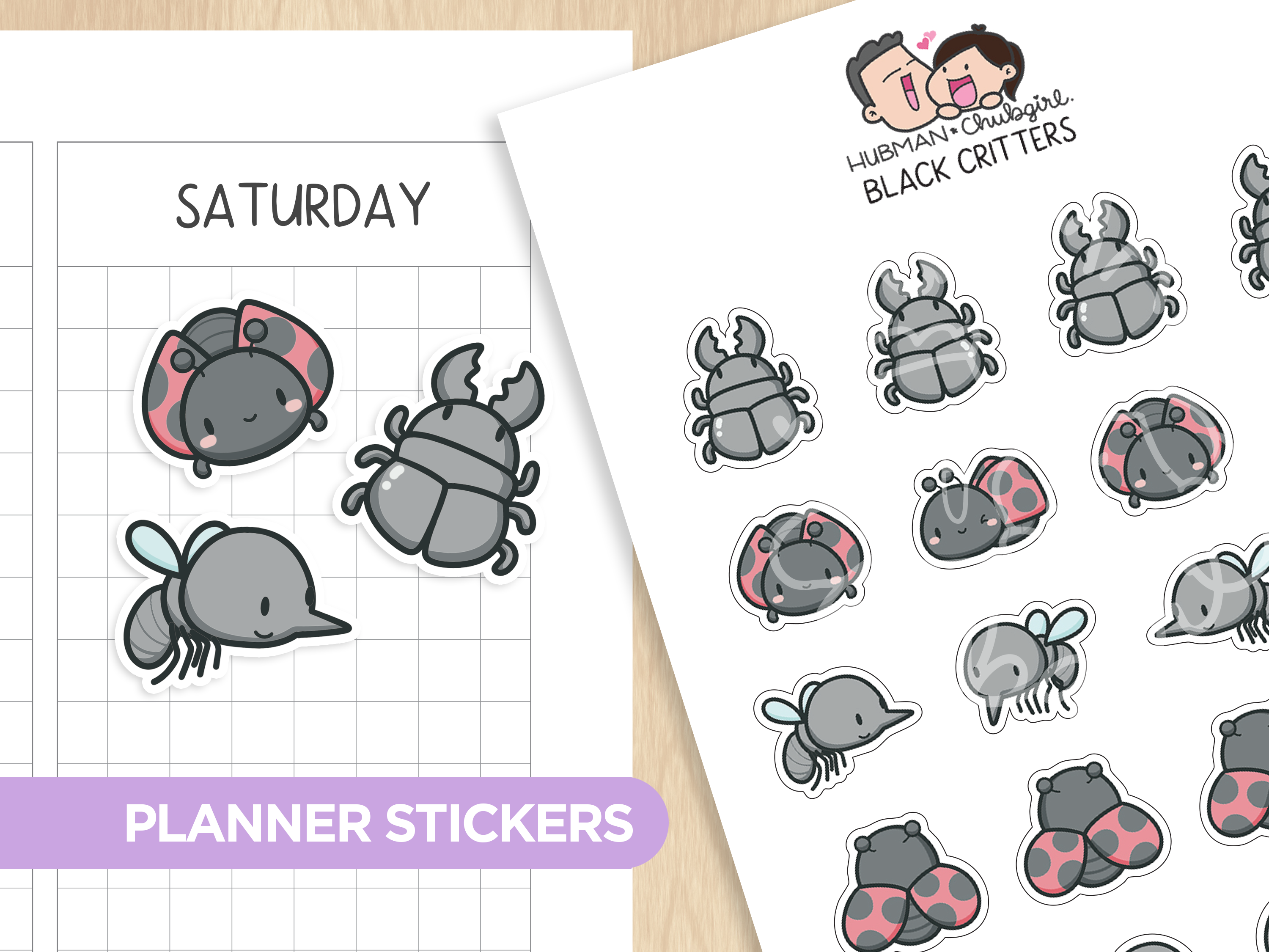 Black Critters Planner Stickers