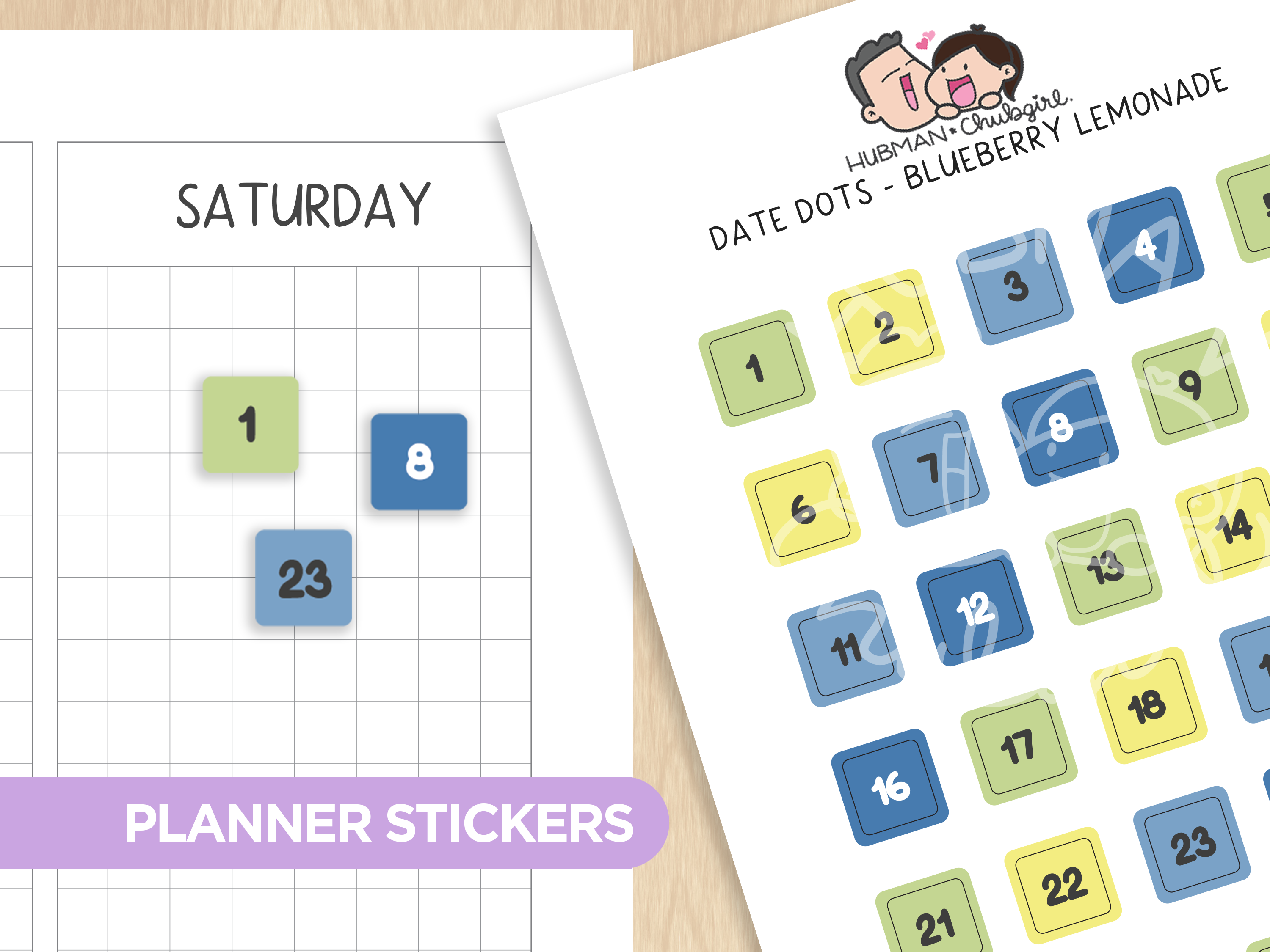 Date Dots - Blueberry Lemonade Planner Stickers