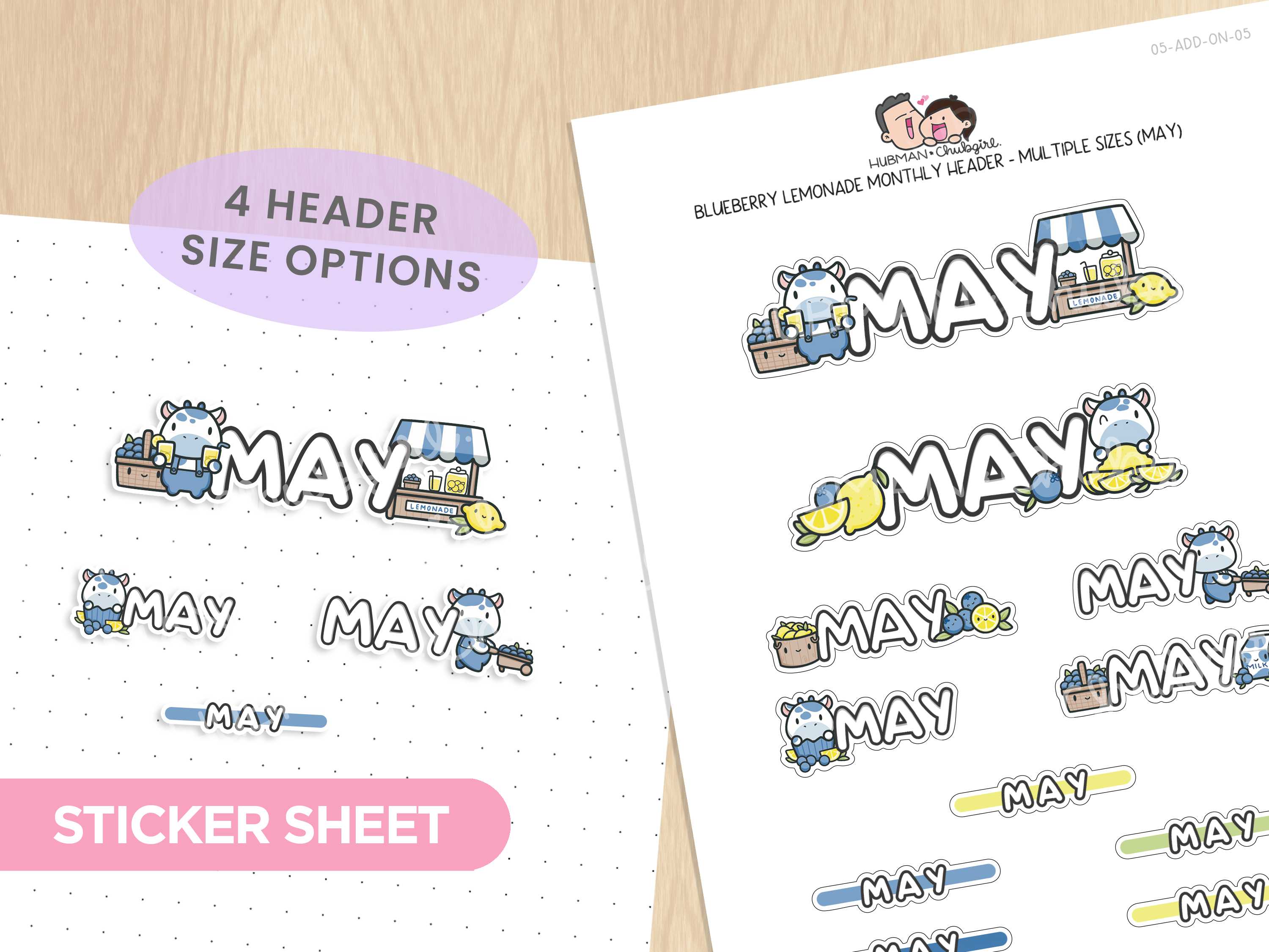 Blueberry Lemonade Monthly Header - Multiple Sizes
