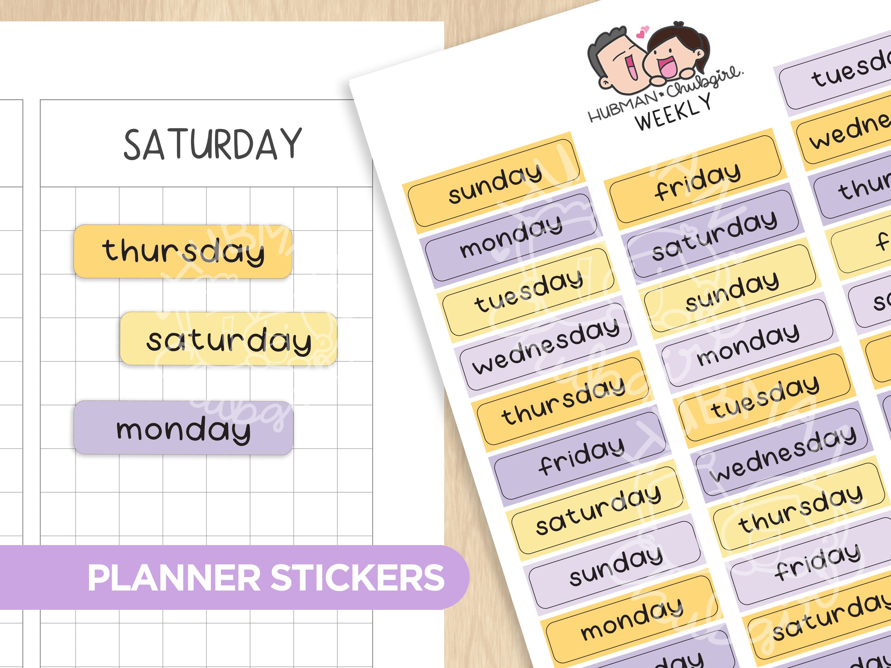 Days of the week - Honey Lavender Planner Stickers
