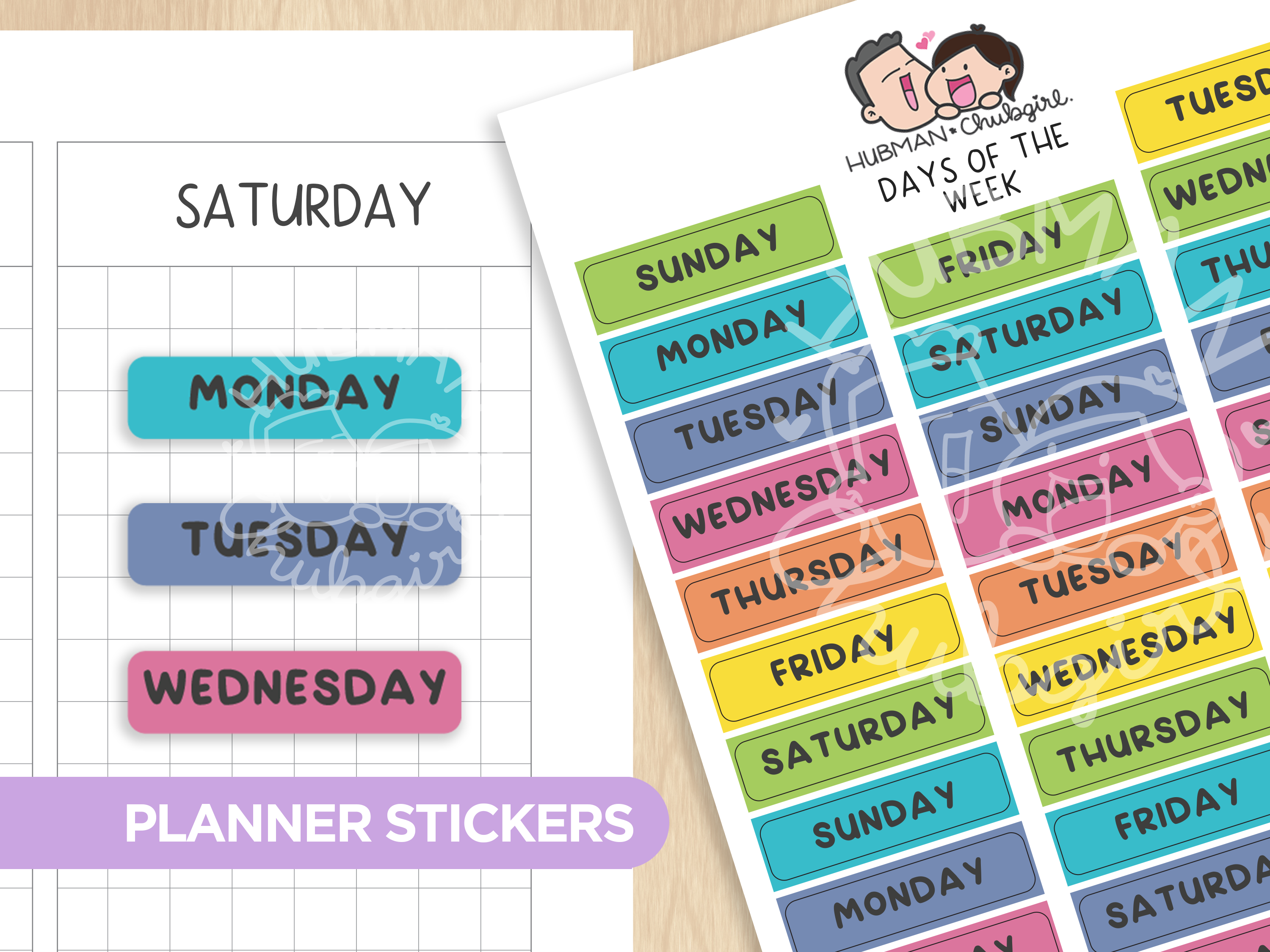 Days of the Week - Rainbow Llamas Planner Stickers