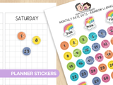 Monthly Date Dots - Rainbow Llamas Planner Stickers