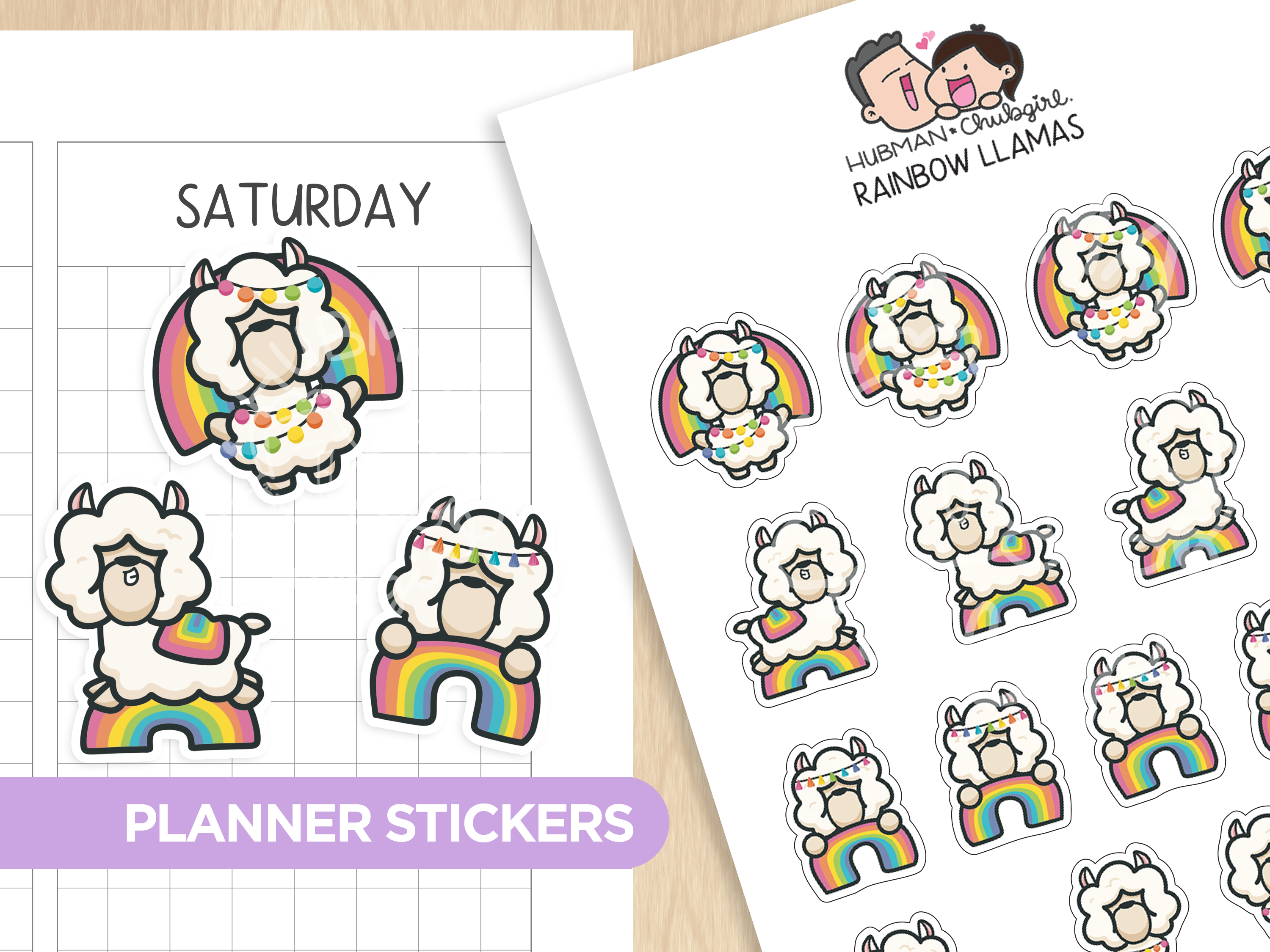 Rainbow Llamas Planner Stickers