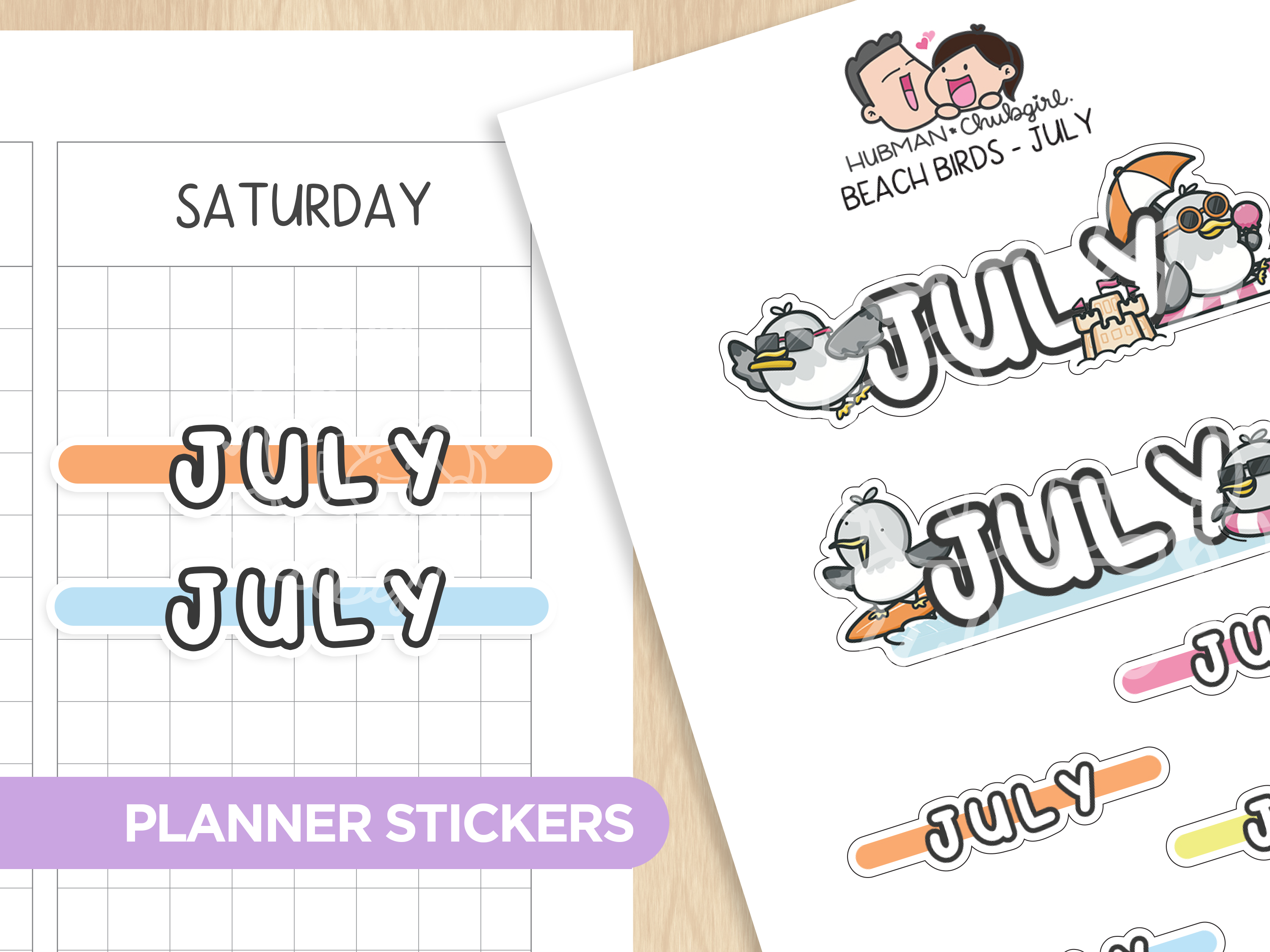 Beach Birds Months Planner Stickers