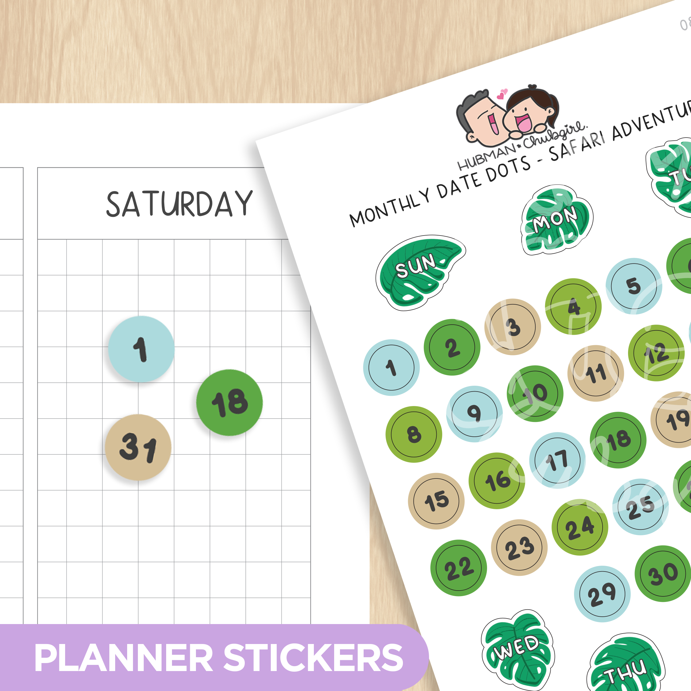 Monthly Date Dots - Safari Adventure Planner Stickers