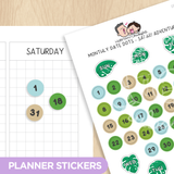 Monthly Date Dots - Safari Adventure Planner Stickers
