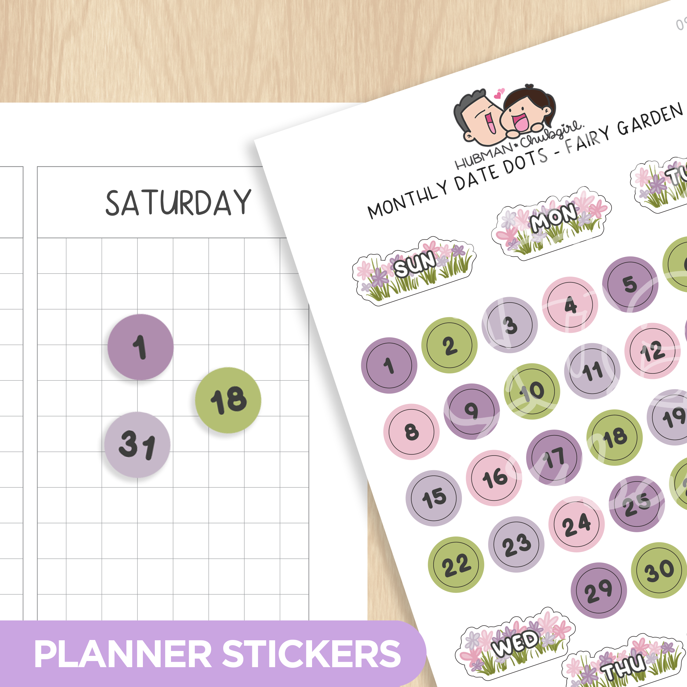 Monthly Date Dots - Fairy Garden Planner Stickers