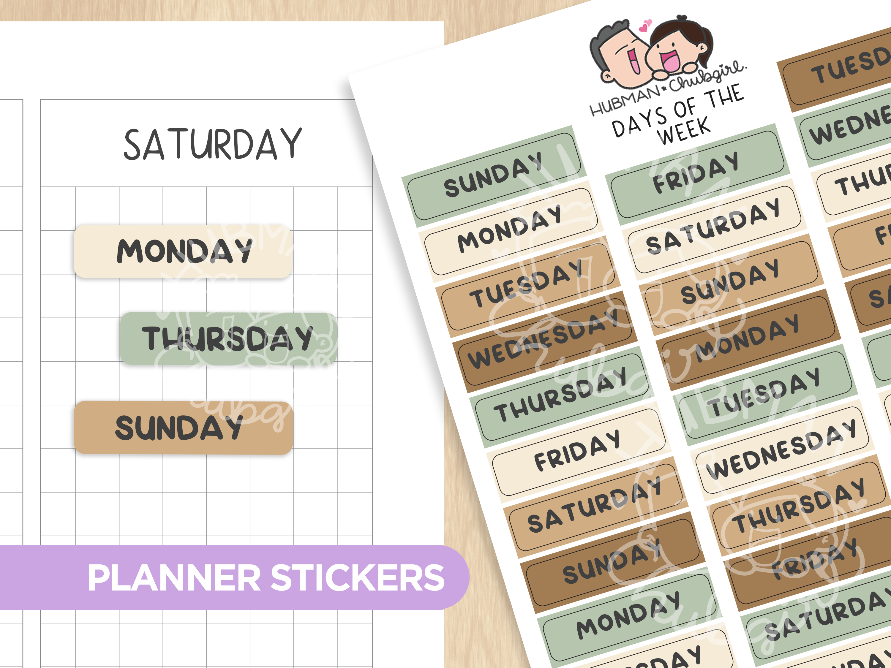 Days of the Week - Squirrelly Acorn Planner Stickers