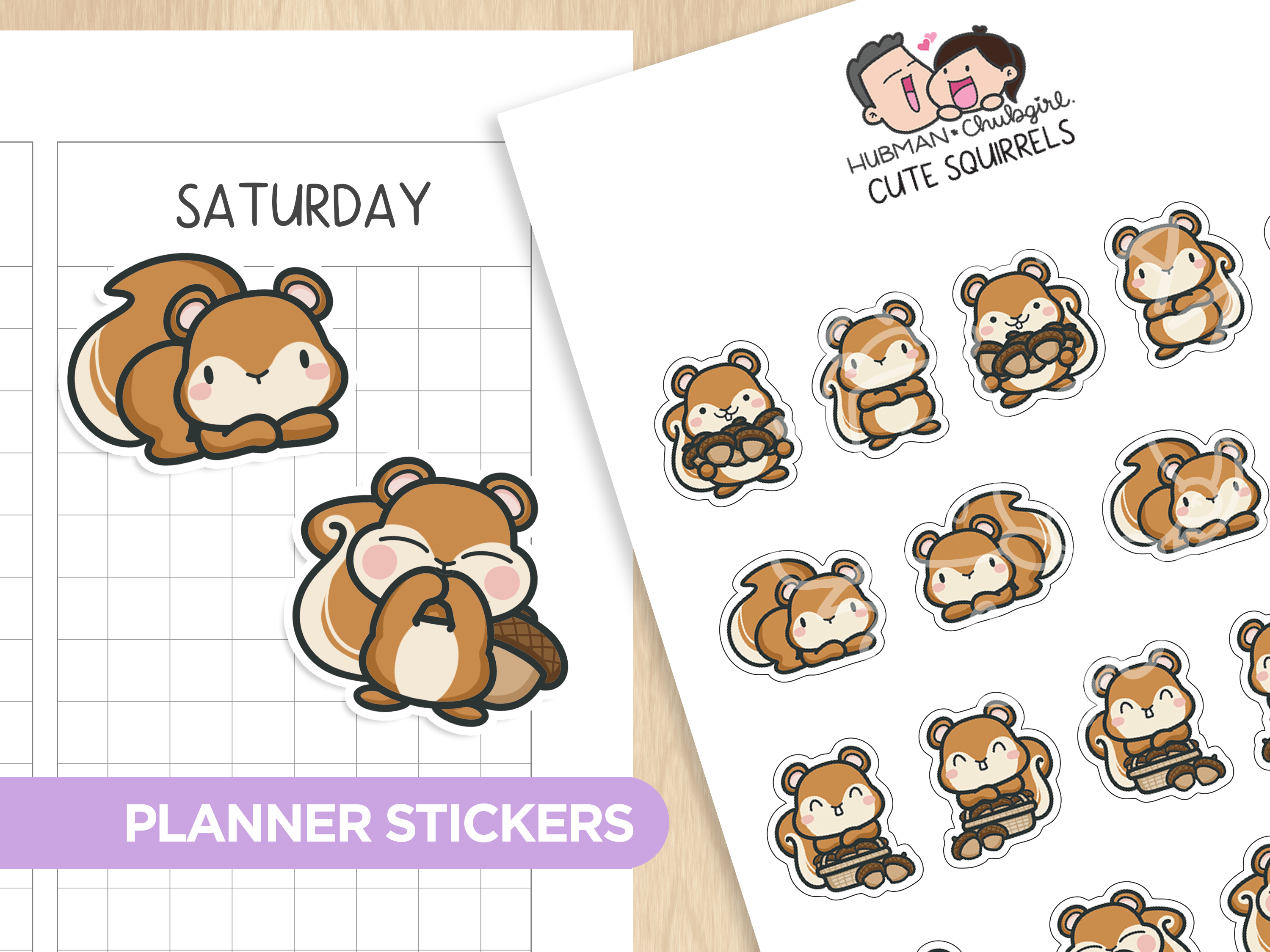 Cute Squirrels Planner Stickers
