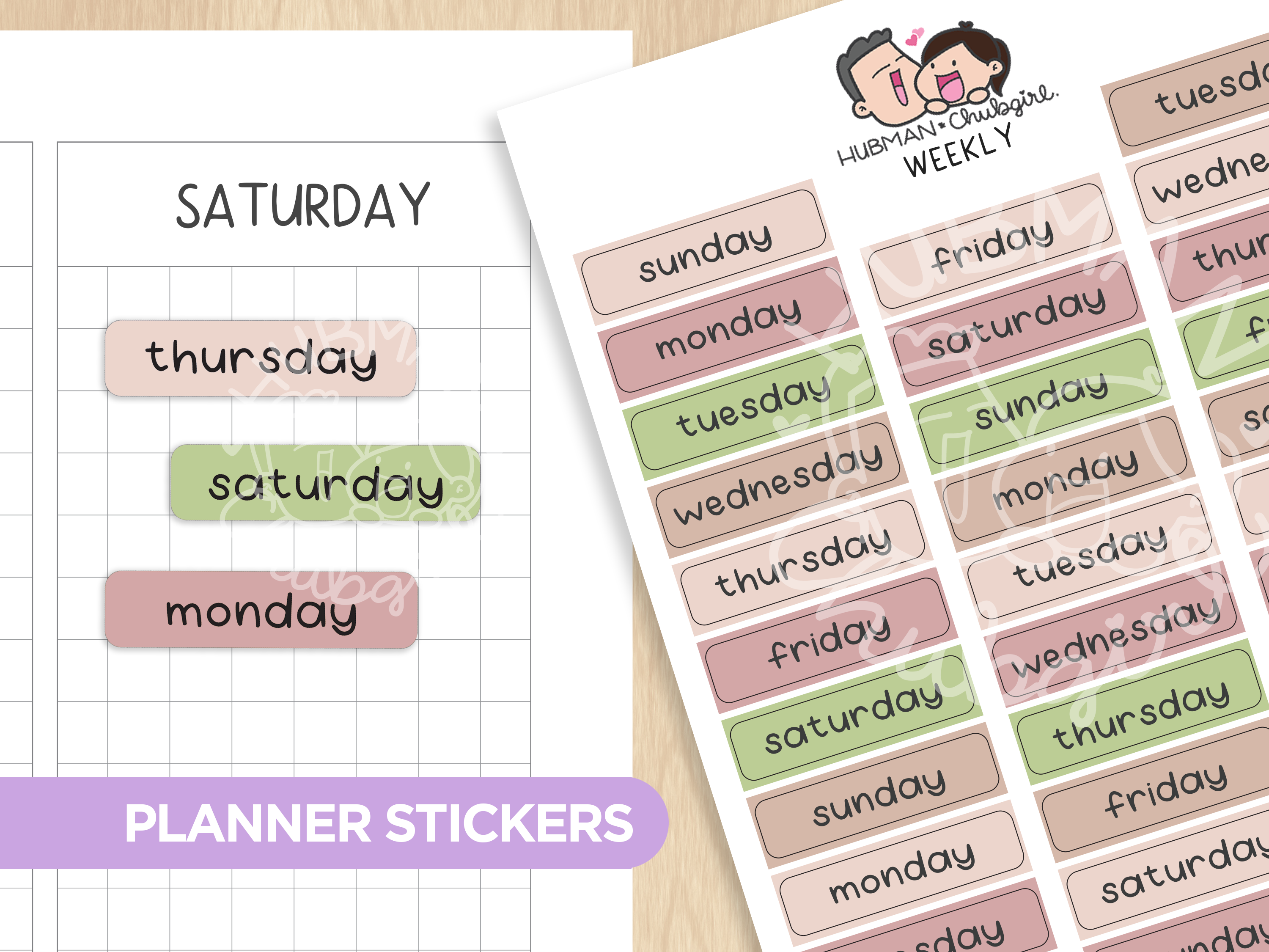 Days of the week - Vintage Stationery Planner Stickers