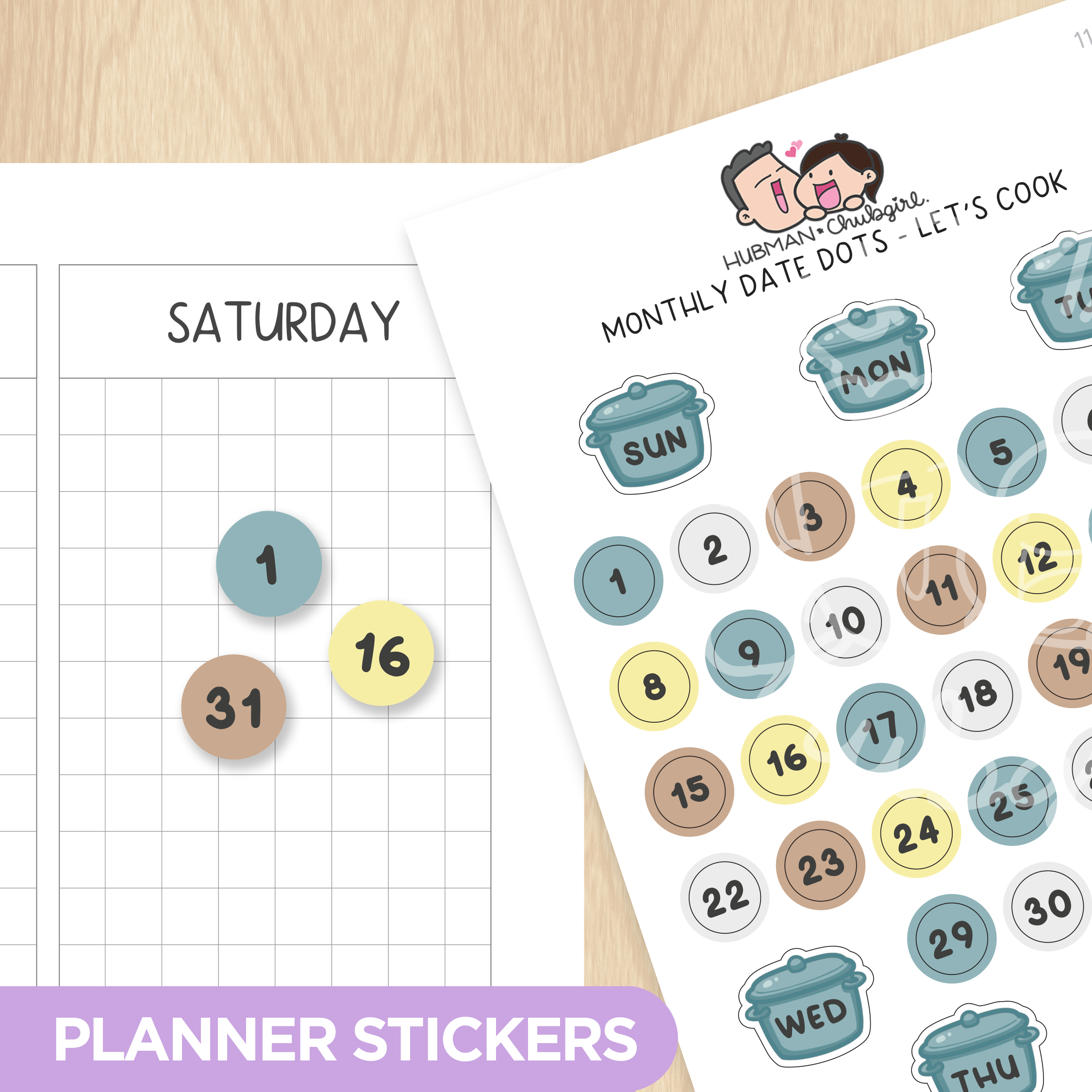 Monthly Date Dots - Let's Cook Planner Stickers