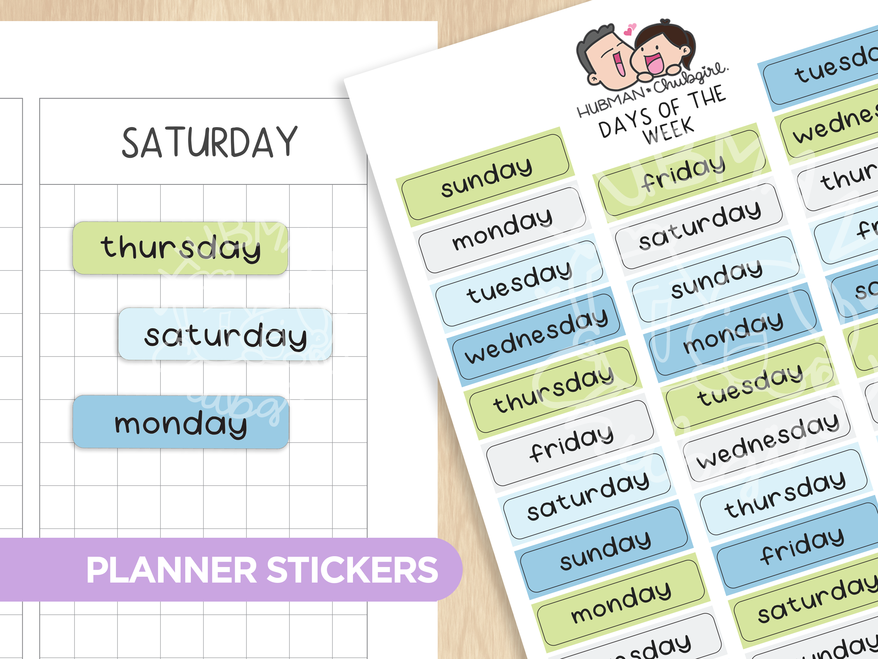 Days of the week - Winter Onesie Town Planner Stickers