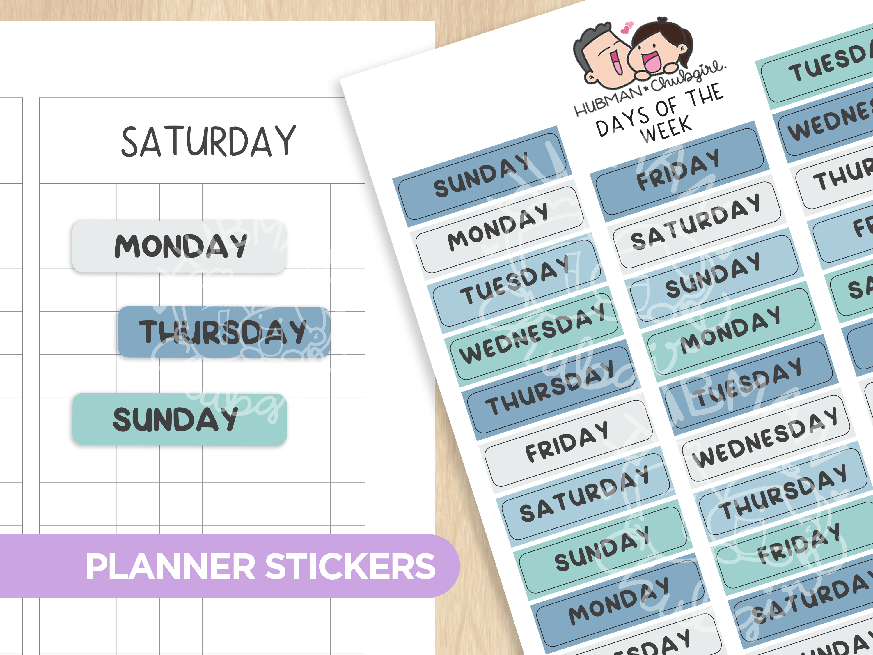 Days of the Week - Party Penguins Planner Stickers