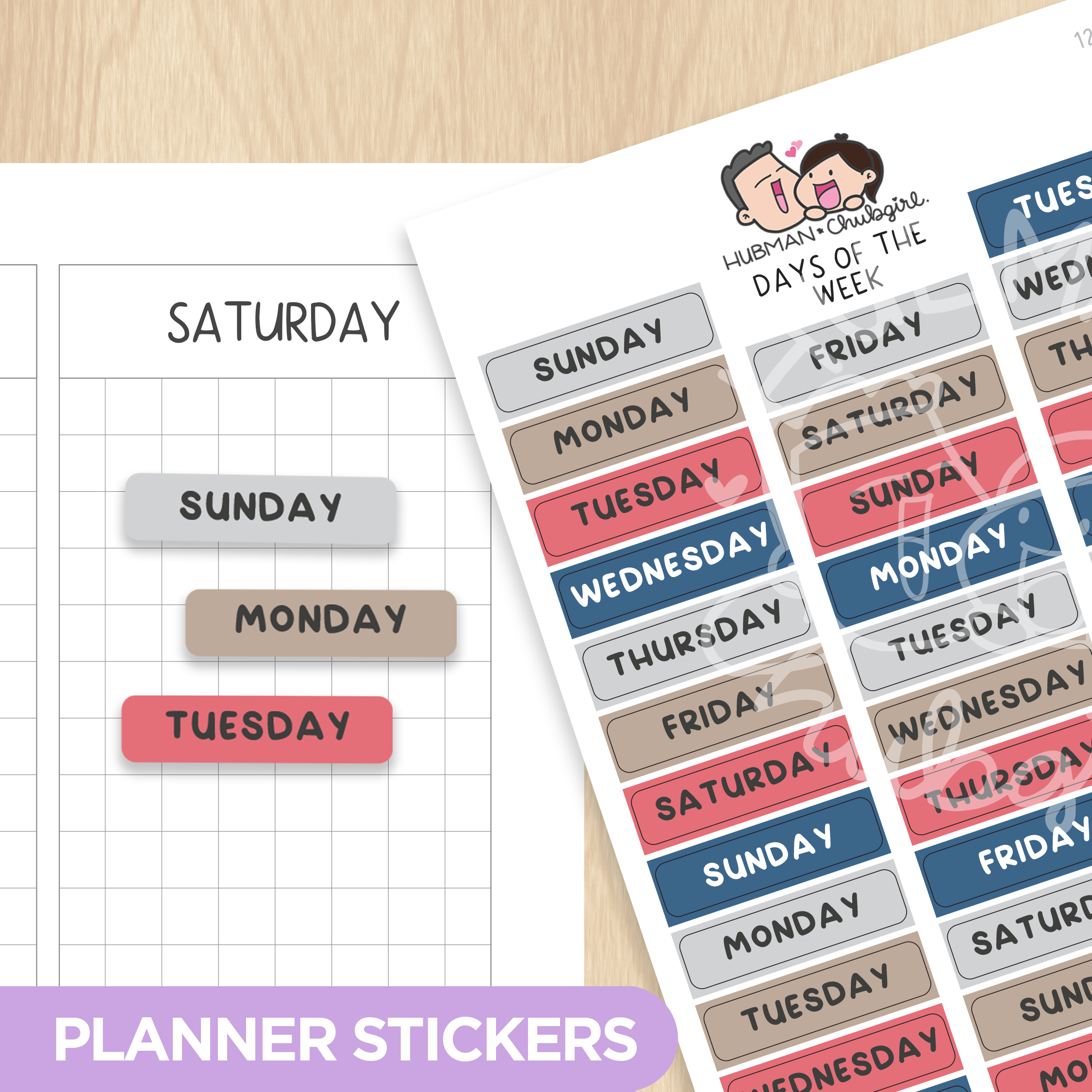 Days of the Week - Snail Mail Planner Stickers