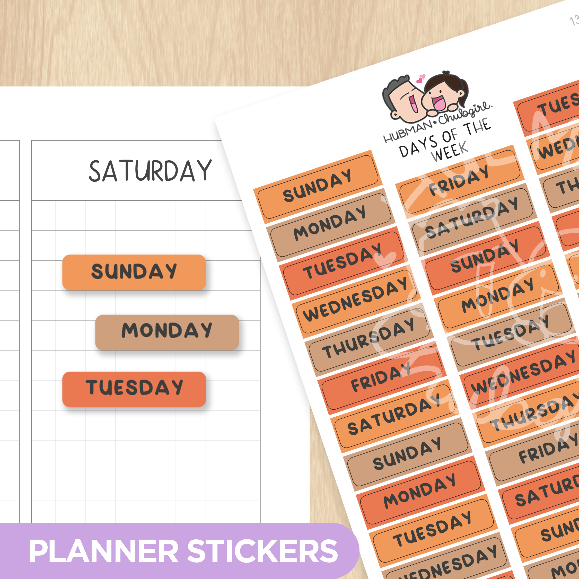 Days of the Week - Capy Autumn Planner Stickers