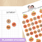 Monthly Date Dots -Capy Autumn Planner Stickers