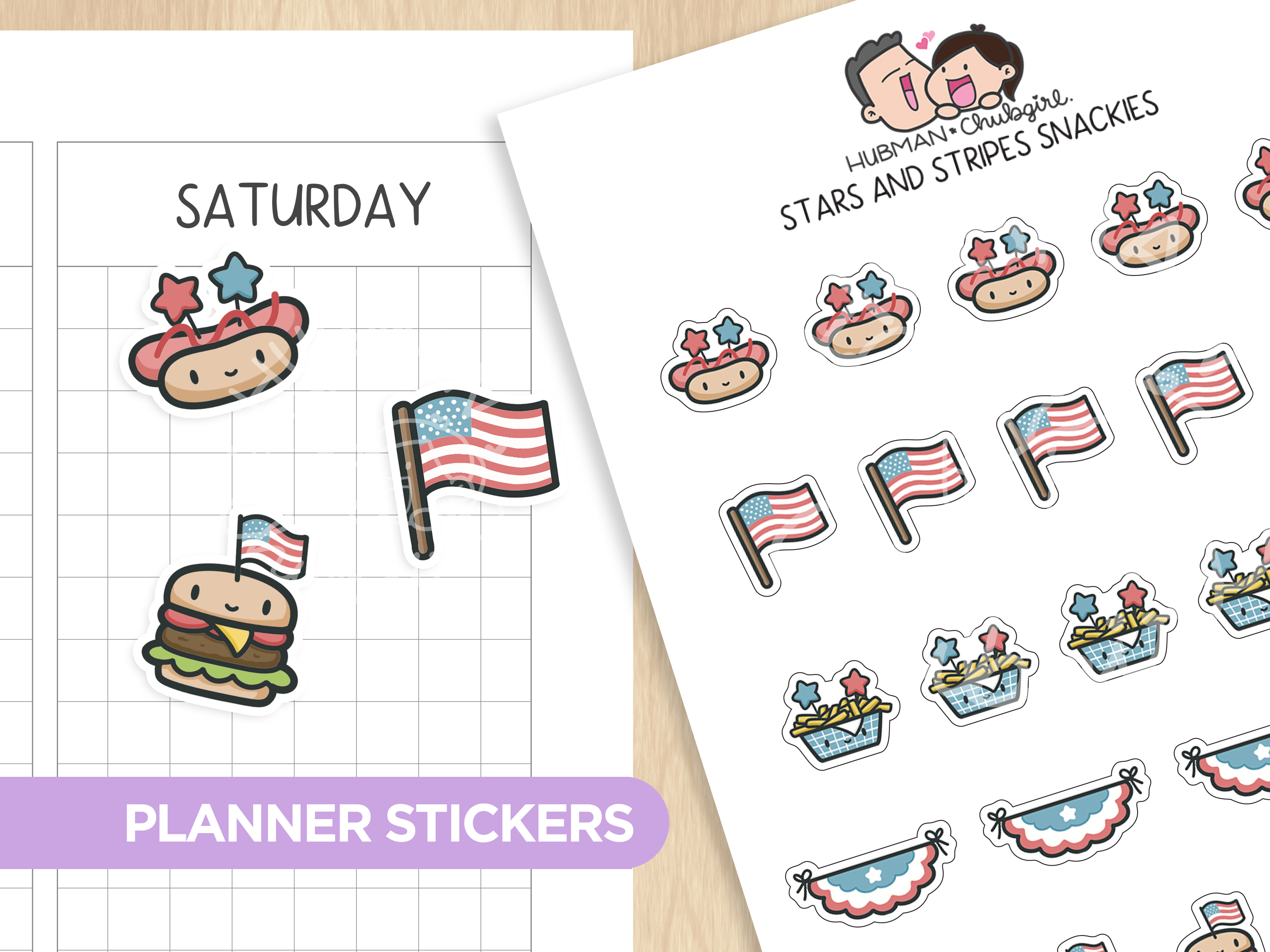 Stars and Stripes Snackies Planner Stickers