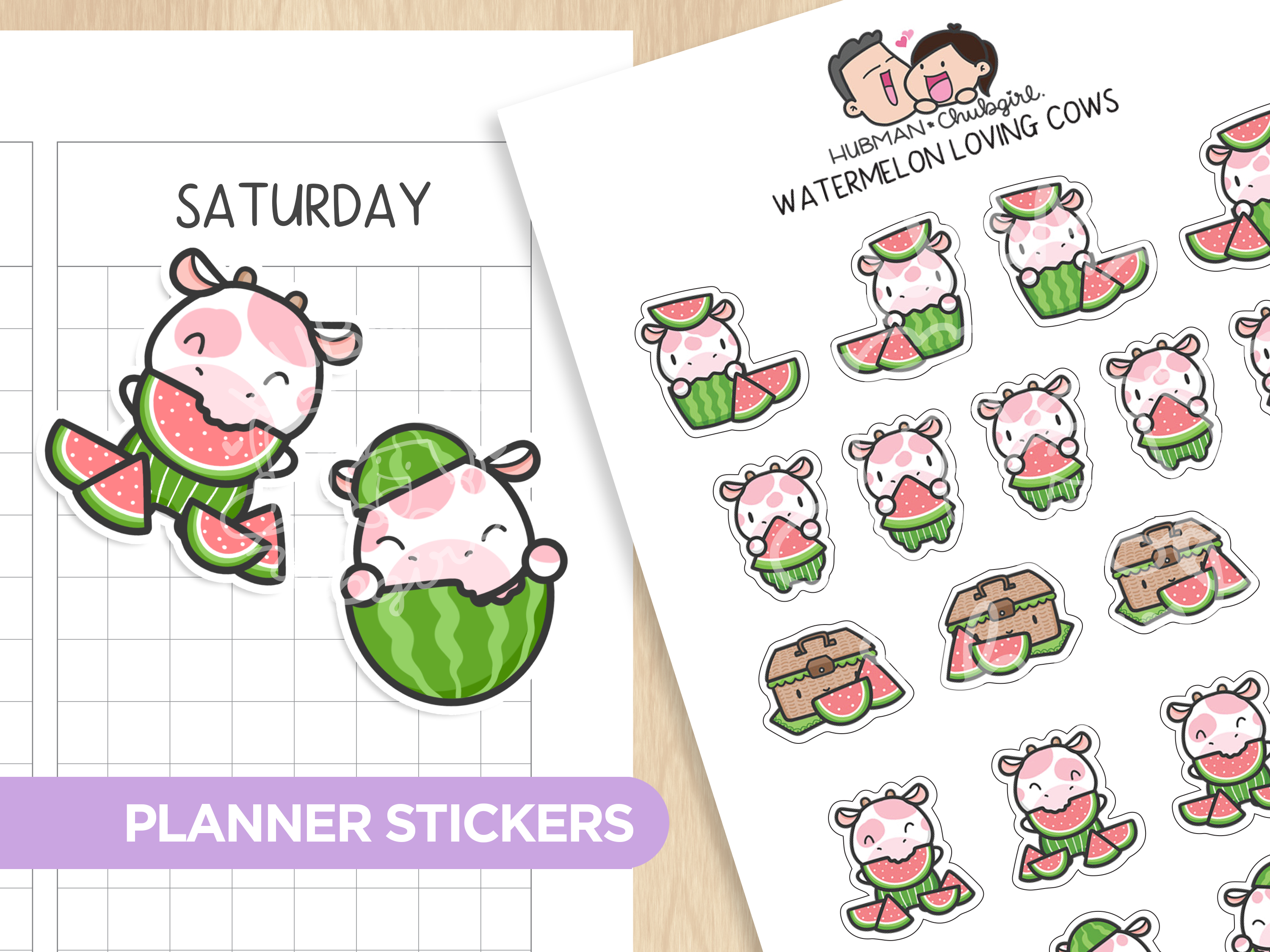 Watermelon Loving Cows Planner Stickers