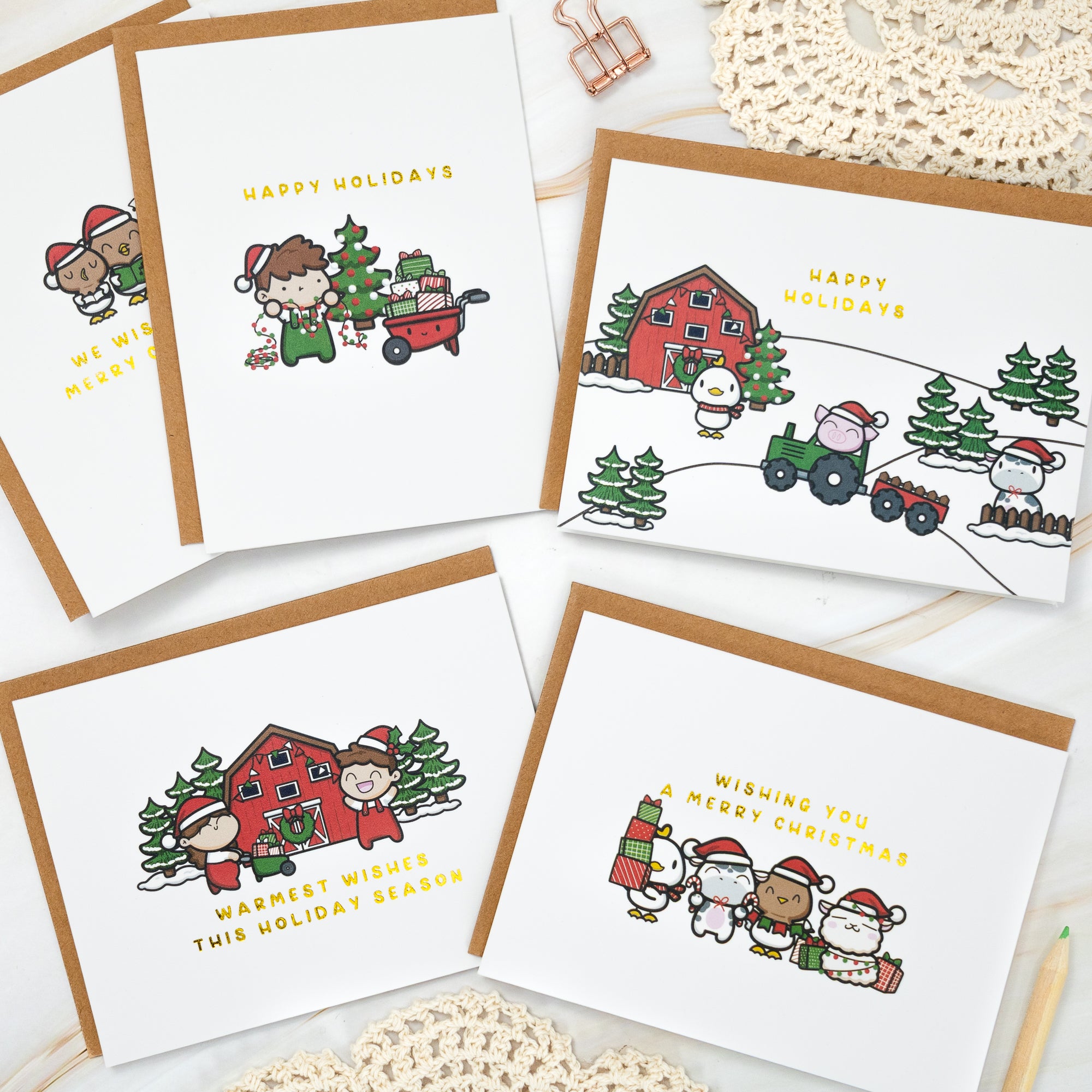 Festive Farm Greeting Cards (Set of 5)