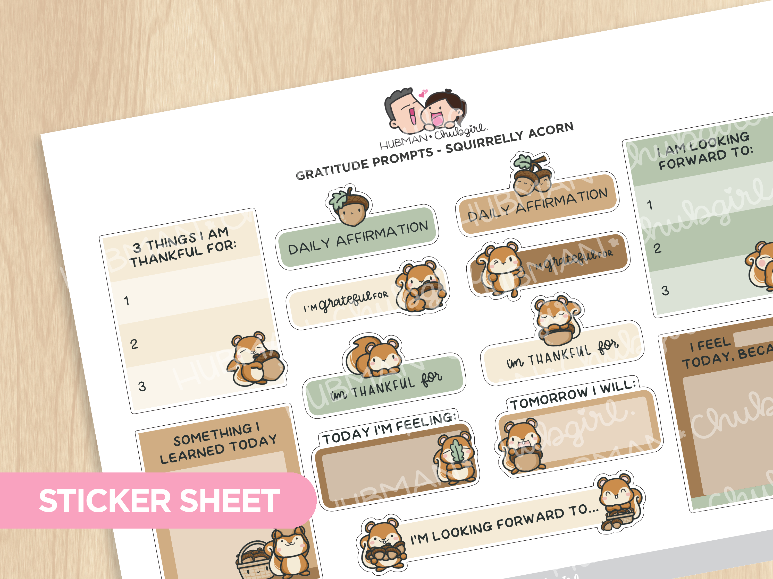 Sticker Sheet - Gratitude Prompts Squirrelly Acorn Theme