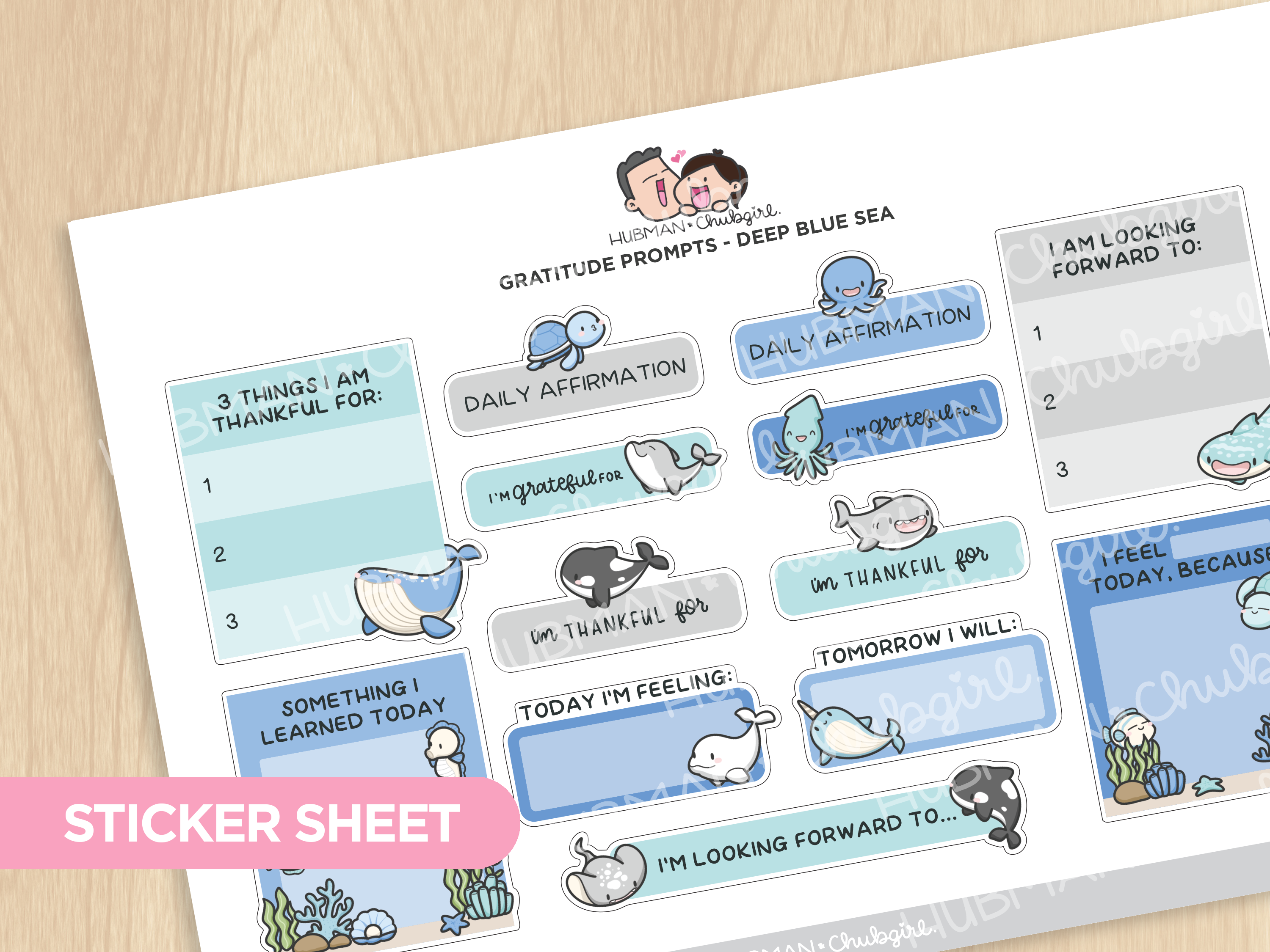 Sticker Sheet - Gratitude Prompts Deep Blue Sea Theme