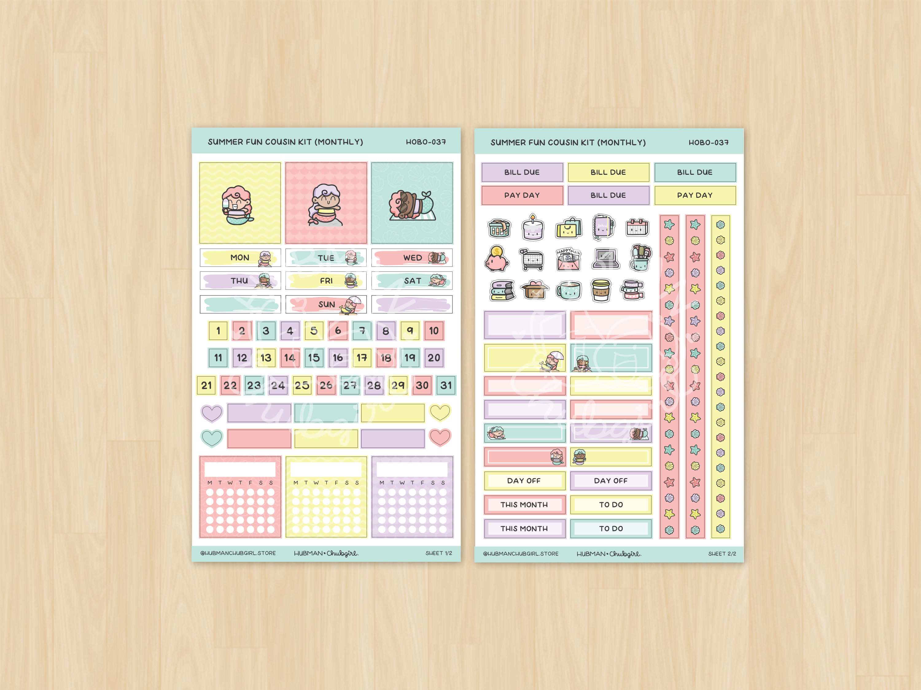 Summer Mermaids Hobonichi Cousin Monthly Kit (Set of 2)