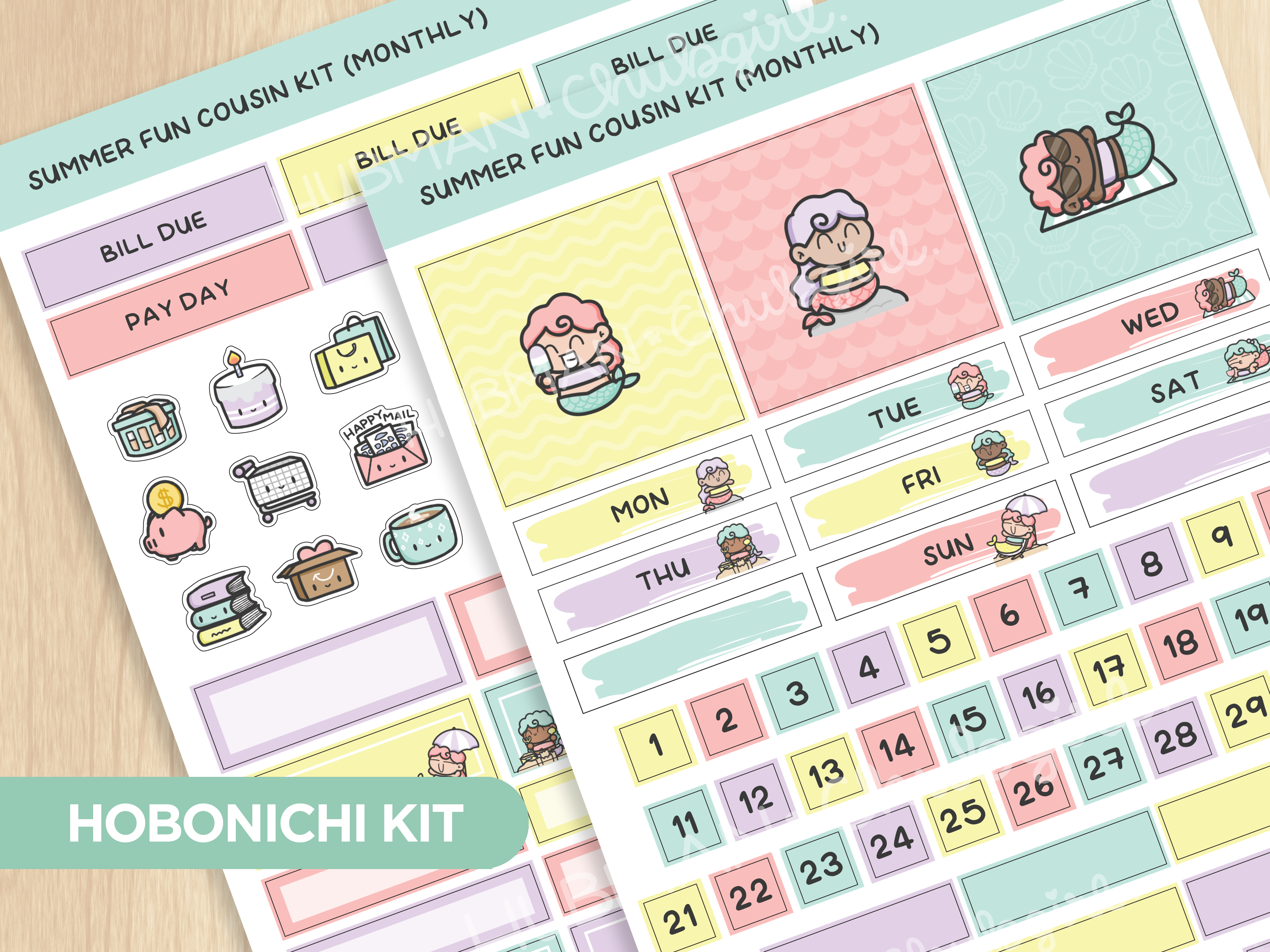 Summer Mermaids Hobonichi Cousin Monthly Kit (Set of 2)