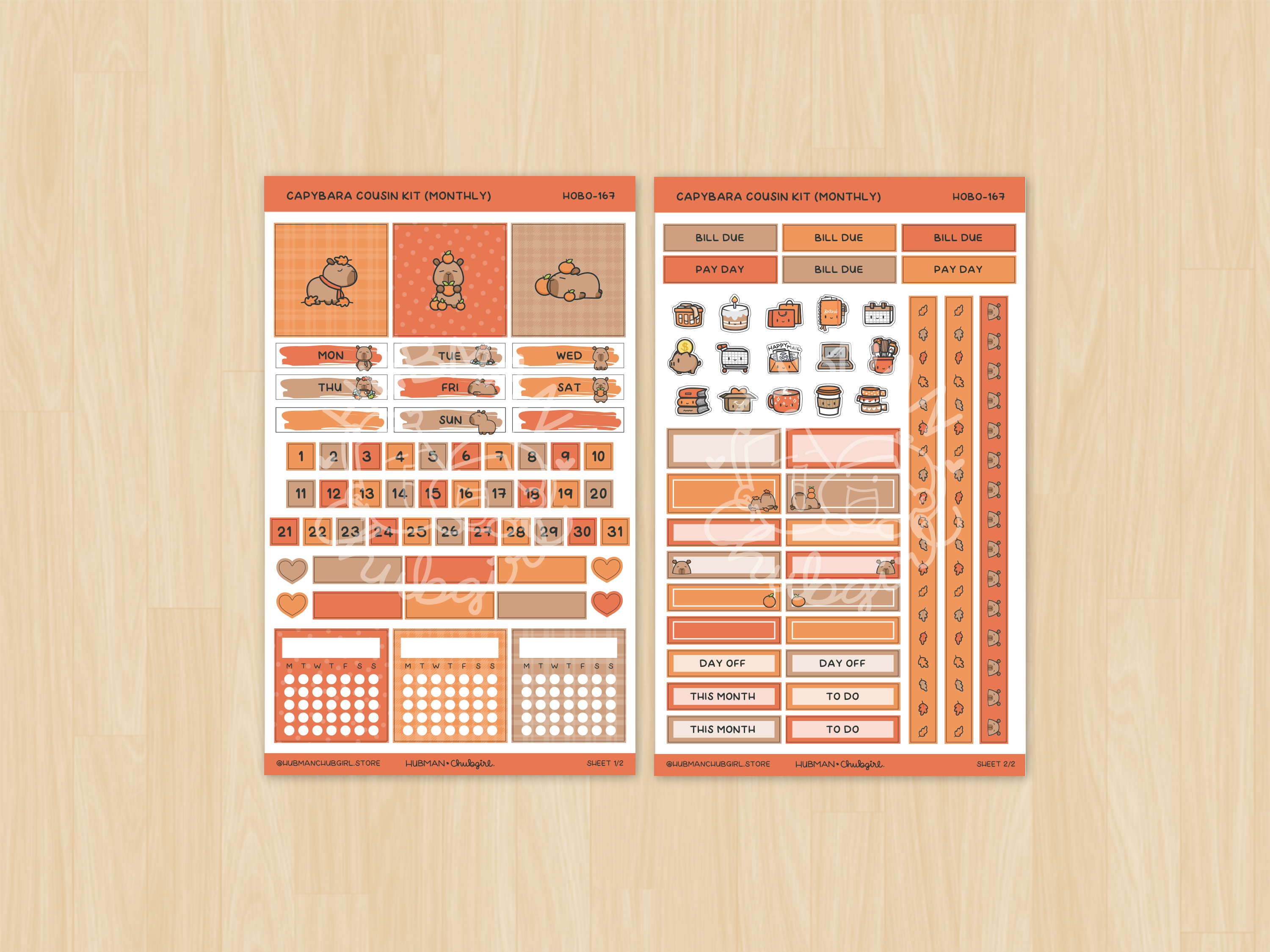 Autumn Capybaras Theme Hobonichi Cousin Monthly Kit (Set of 2)