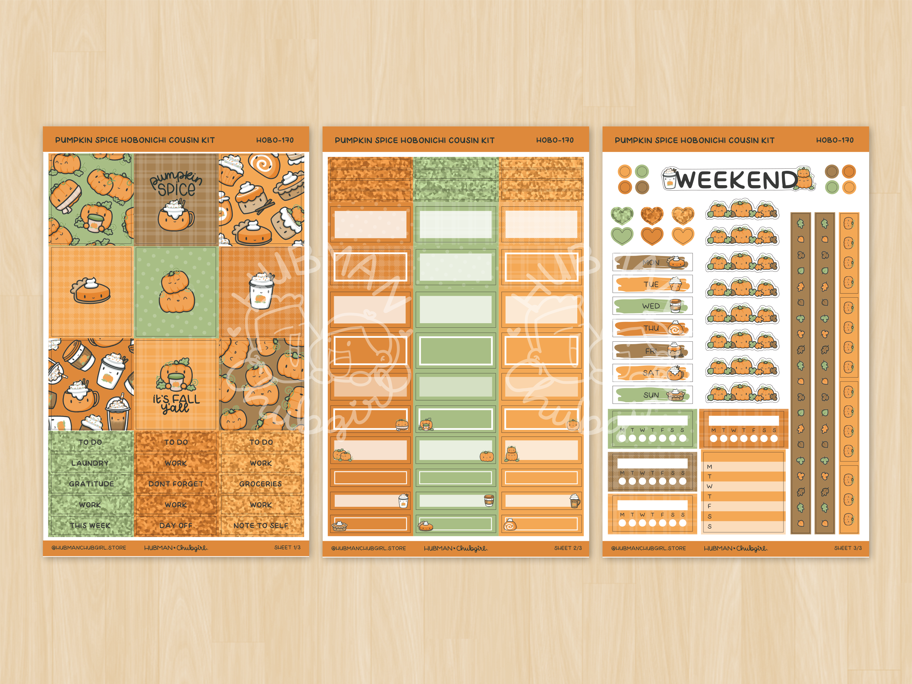 Pumpkin Spice Theme Hobonichi Cousin Weekly Kit (Set of 3)