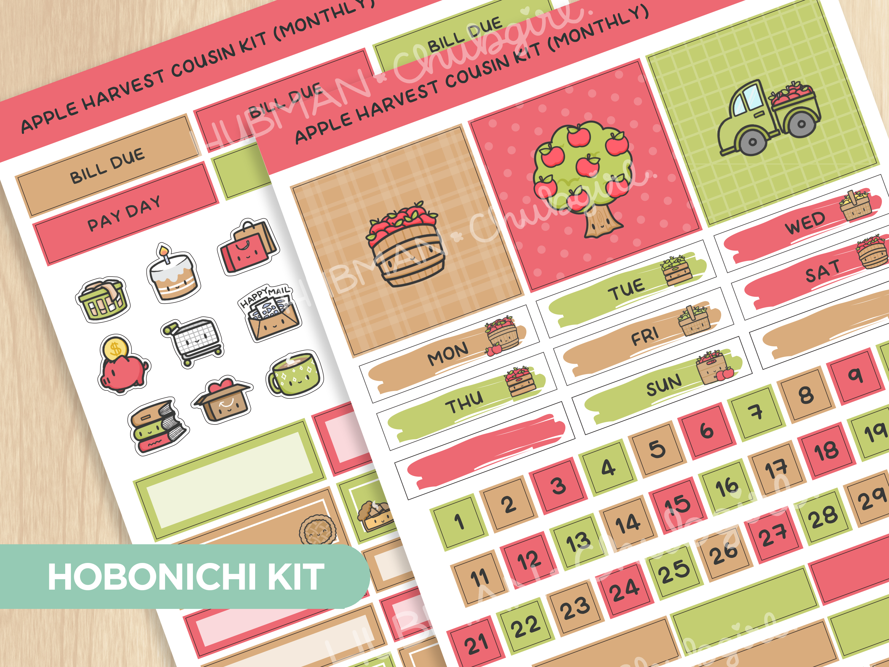 Apple Harvest Theme Hobonichi Cousin Monthly Kit (Set of 2)