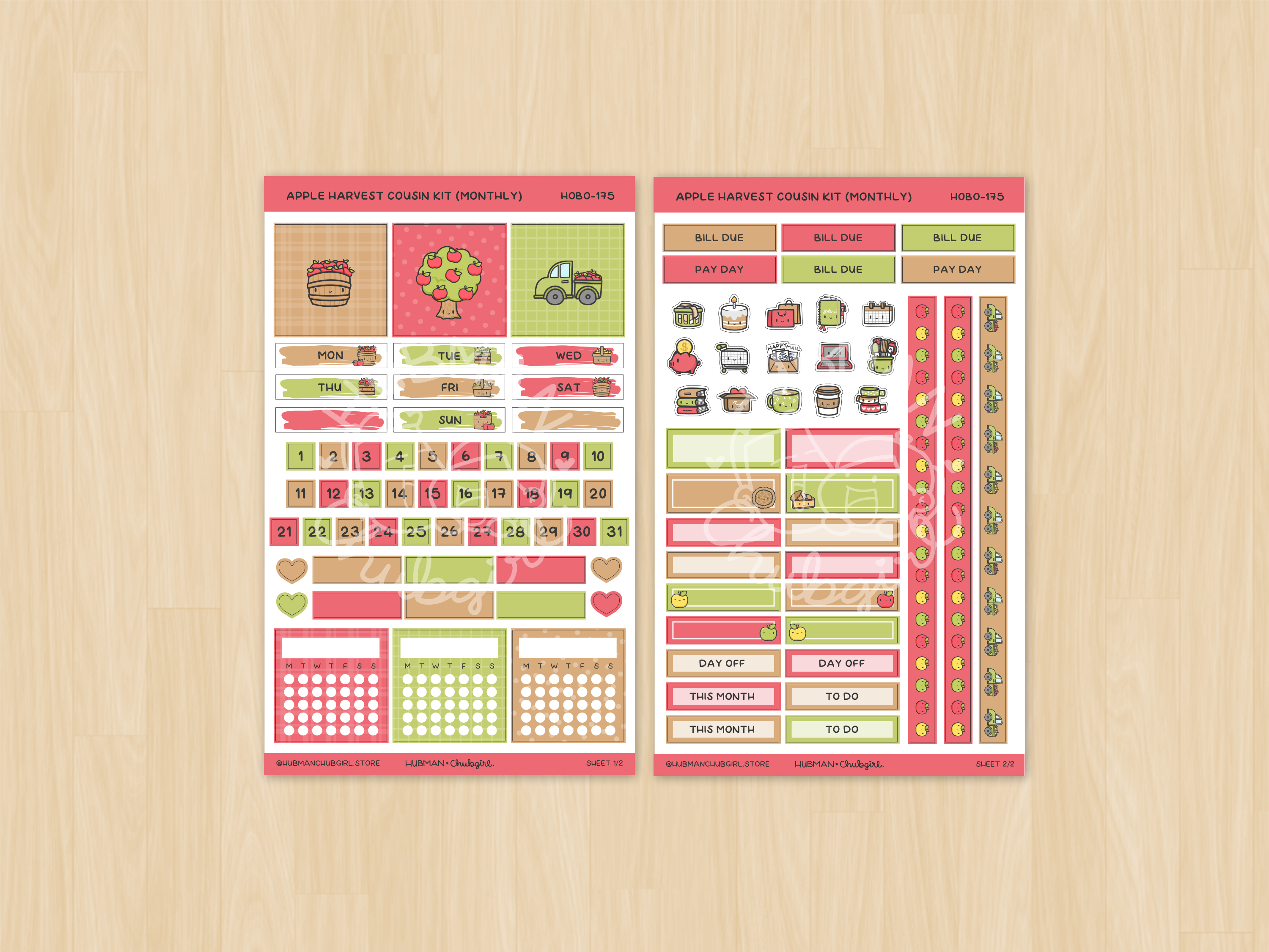 Apple Harvest Theme Hobonichi Cousin Monthly Kit (Set of 2)