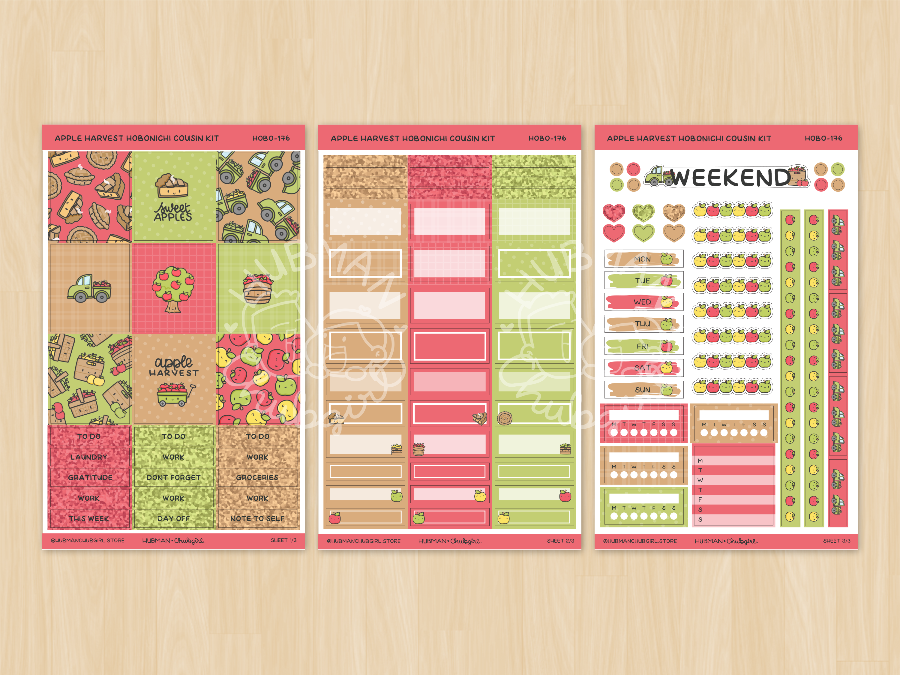 Apple Harvest Theme Hobonichi Cousin Weekly Kit (Set of 3)