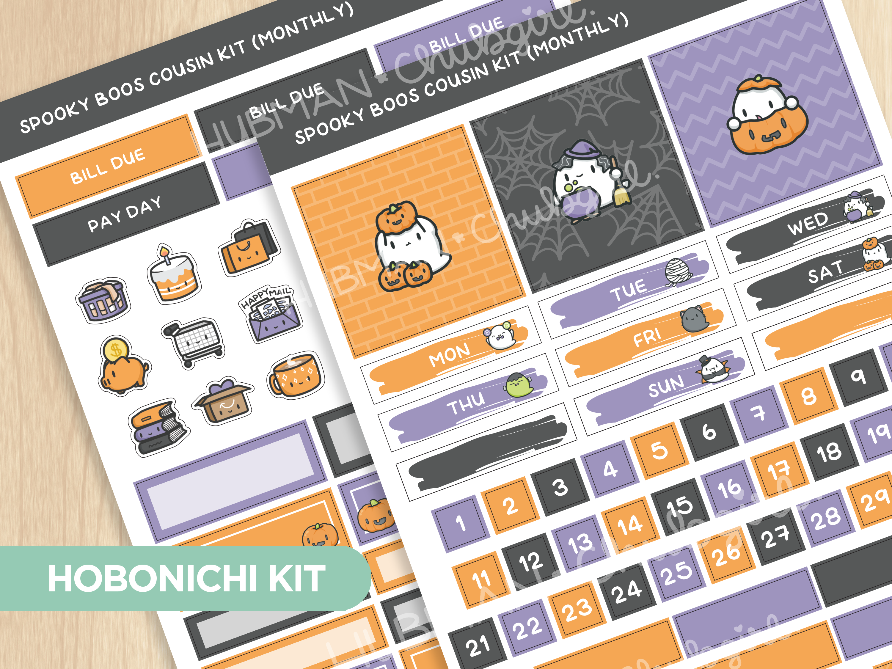 Spooky Boos Theme Hobonichi Cousin Monthly Kit (Set of 2)