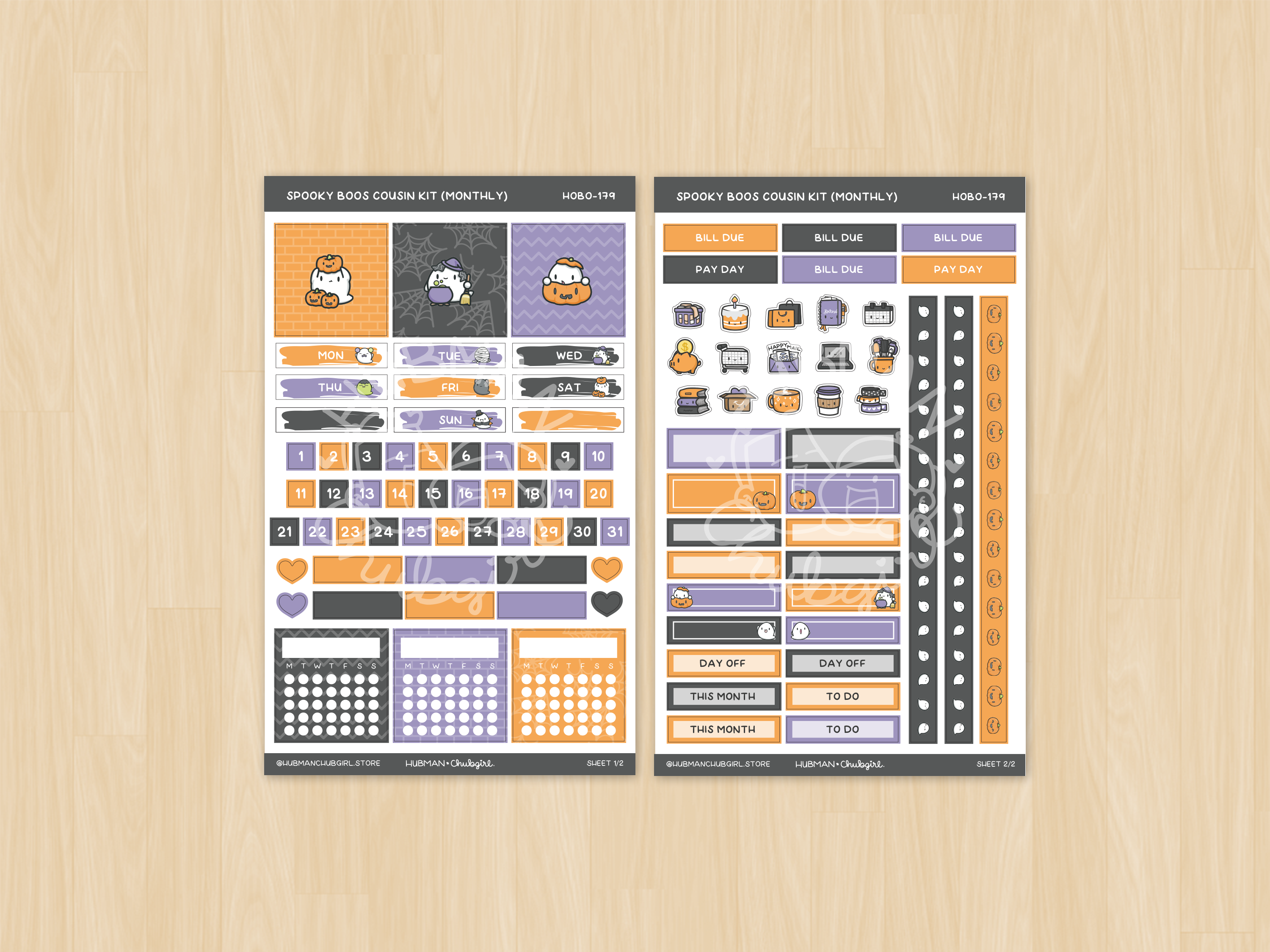 Spooky Boos Theme Hobonichi Cousin Monthly Kit (Set of 2)