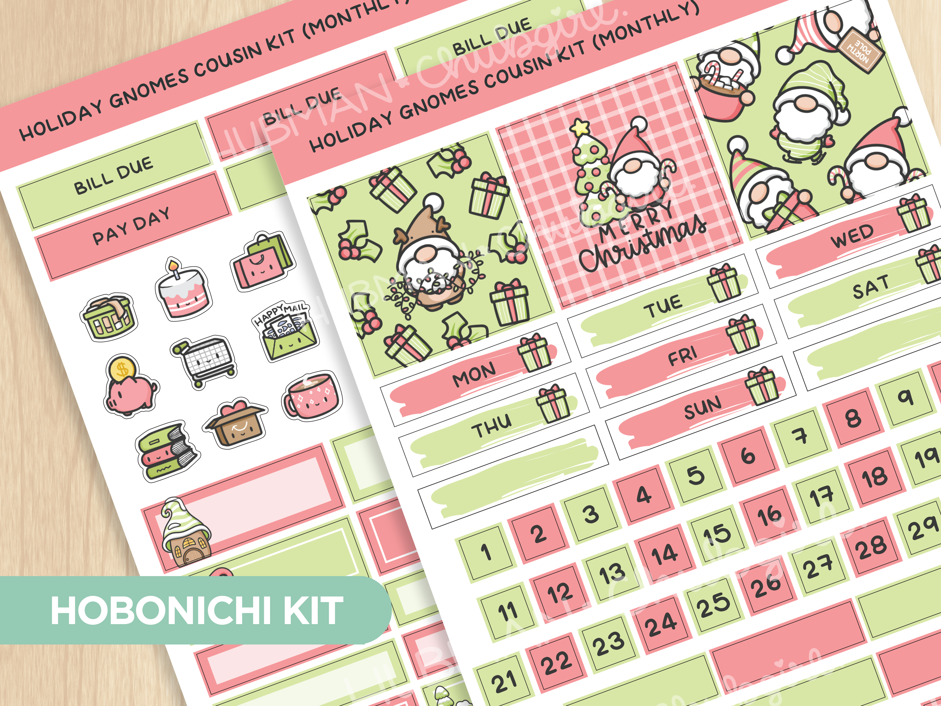 Xmas Gnomes Theme Hobonichi Cousin Monthly Kit (Set of 2)