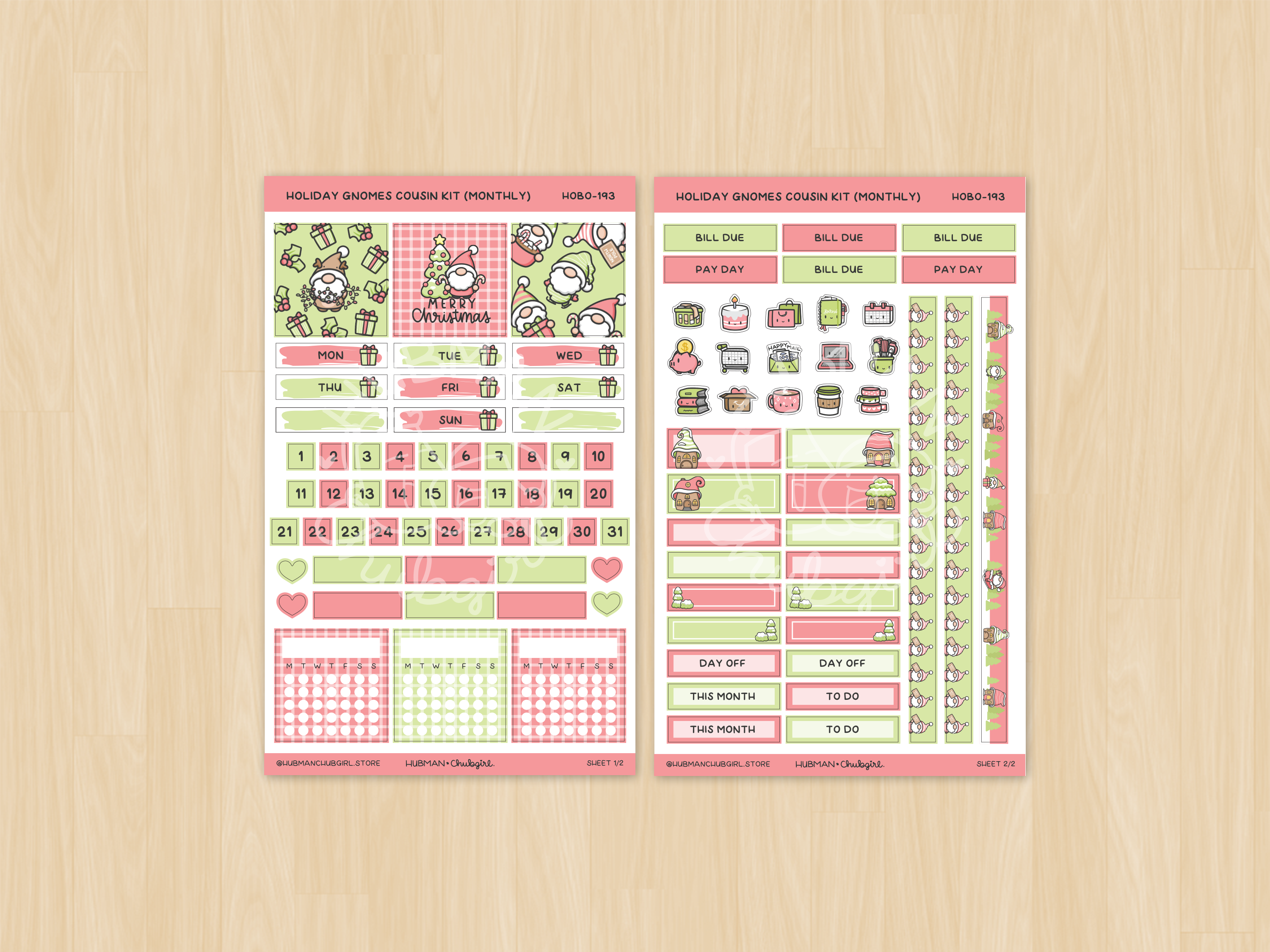 Xmas Gnomes Theme Hobonichi Cousin Monthly Kit (Set of 2)