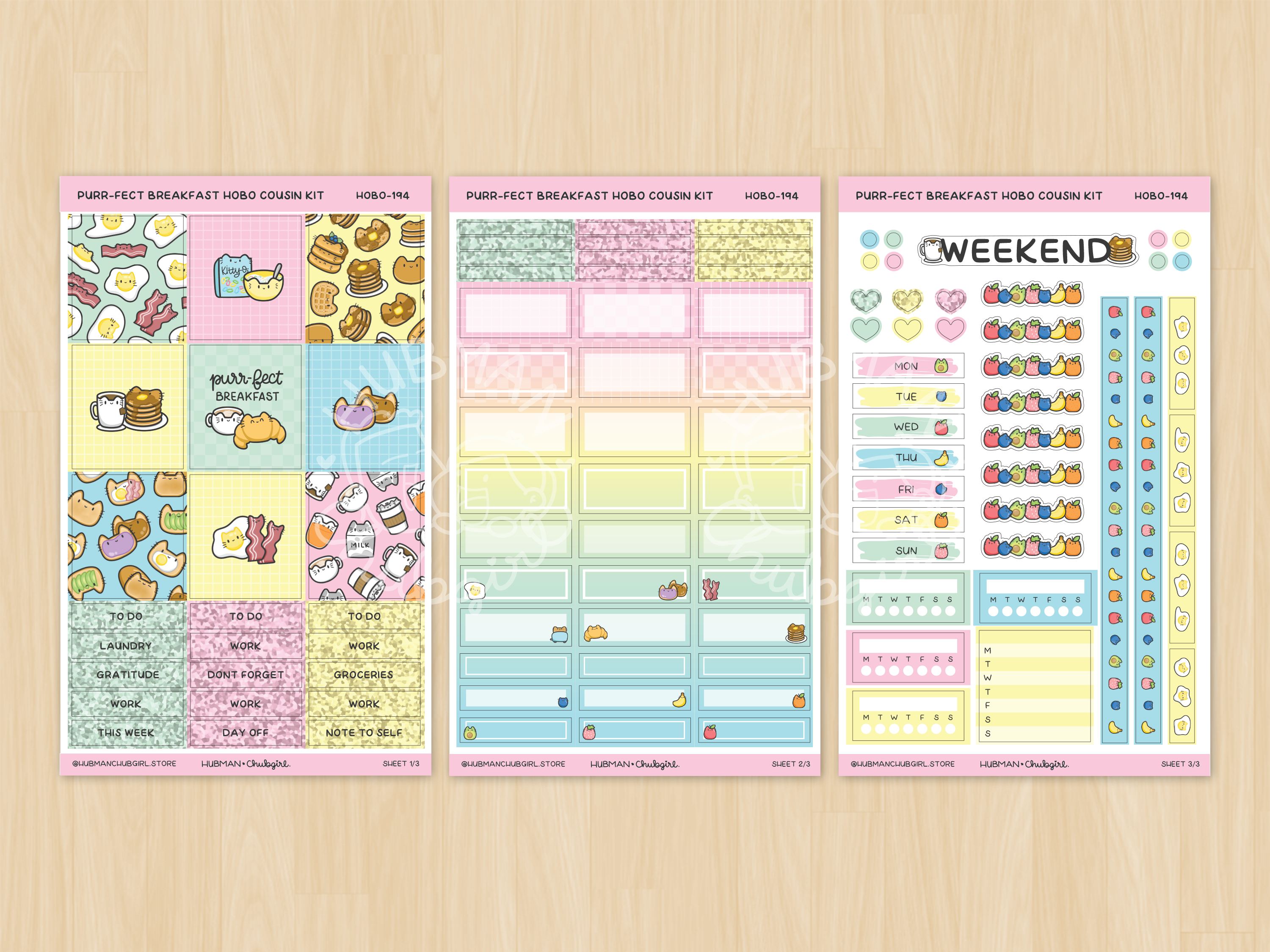 Purr-fect breakfast Theme Hobonichi Cousin Weekly Kit (Set of 3)