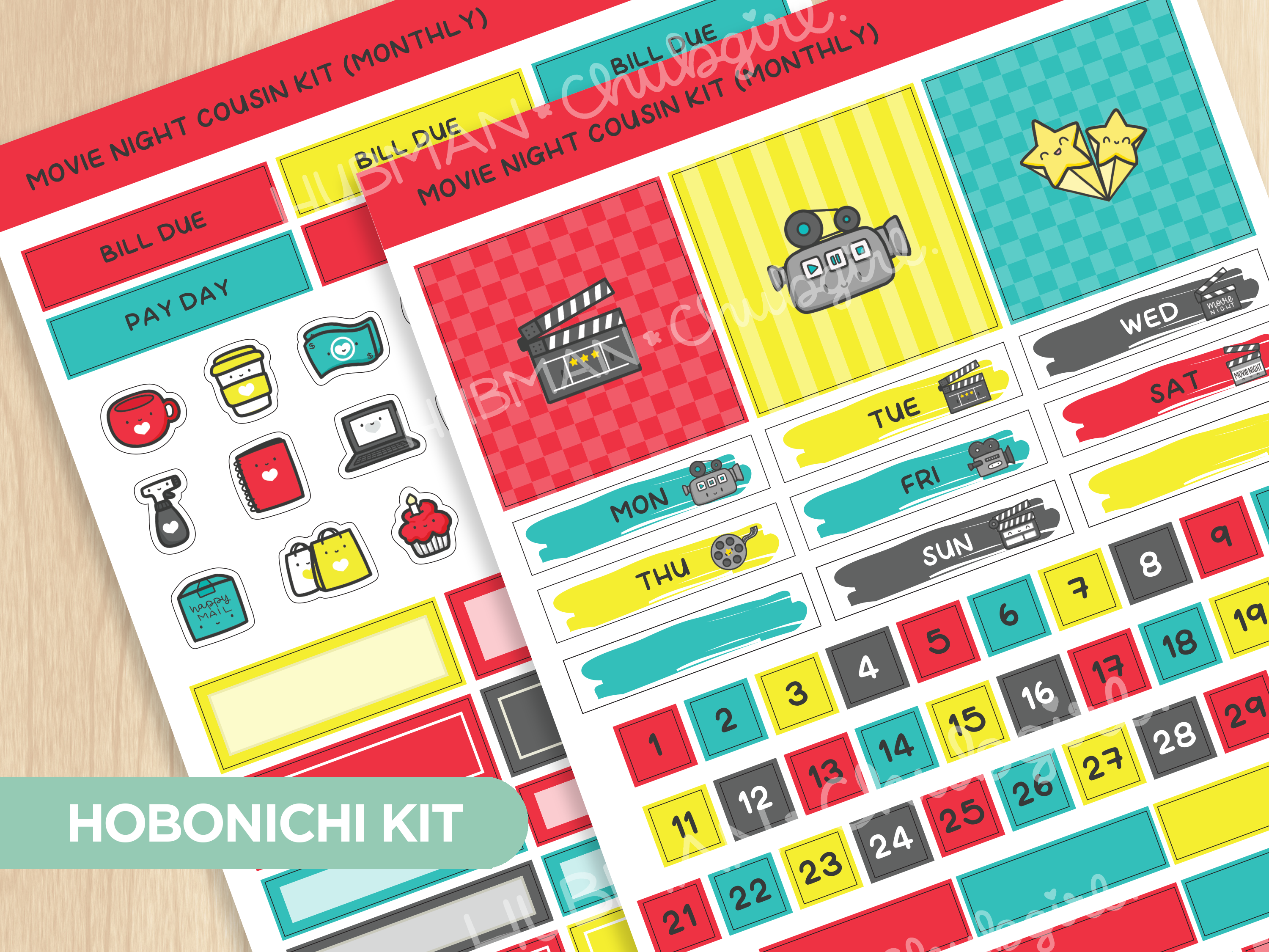 Movie Night Theme Hobonichi Cousin Monthly Kit (Set of 2)