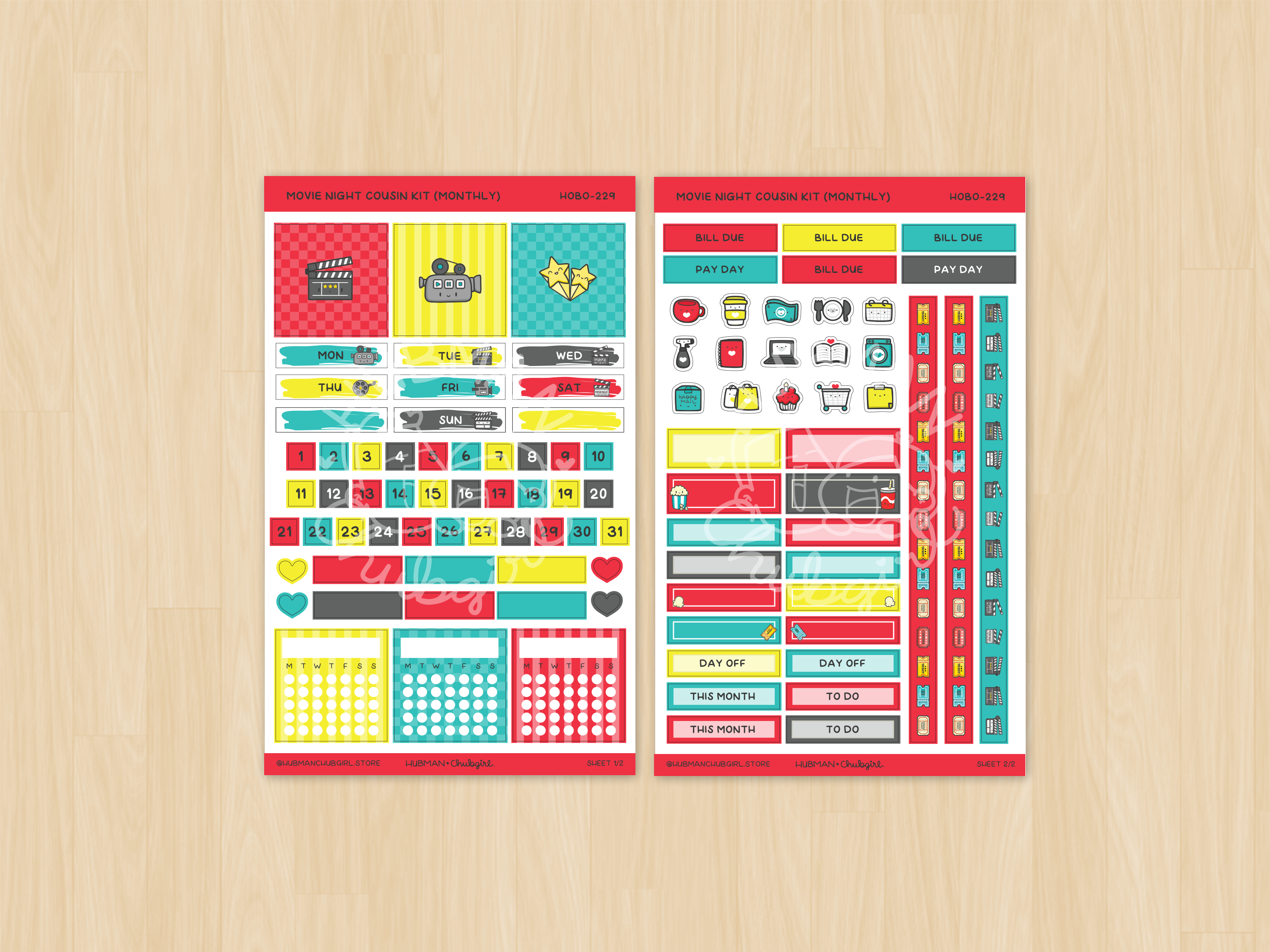 Movie Night Theme Hobonichi Cousin Monthly Kit (Set of 2)
