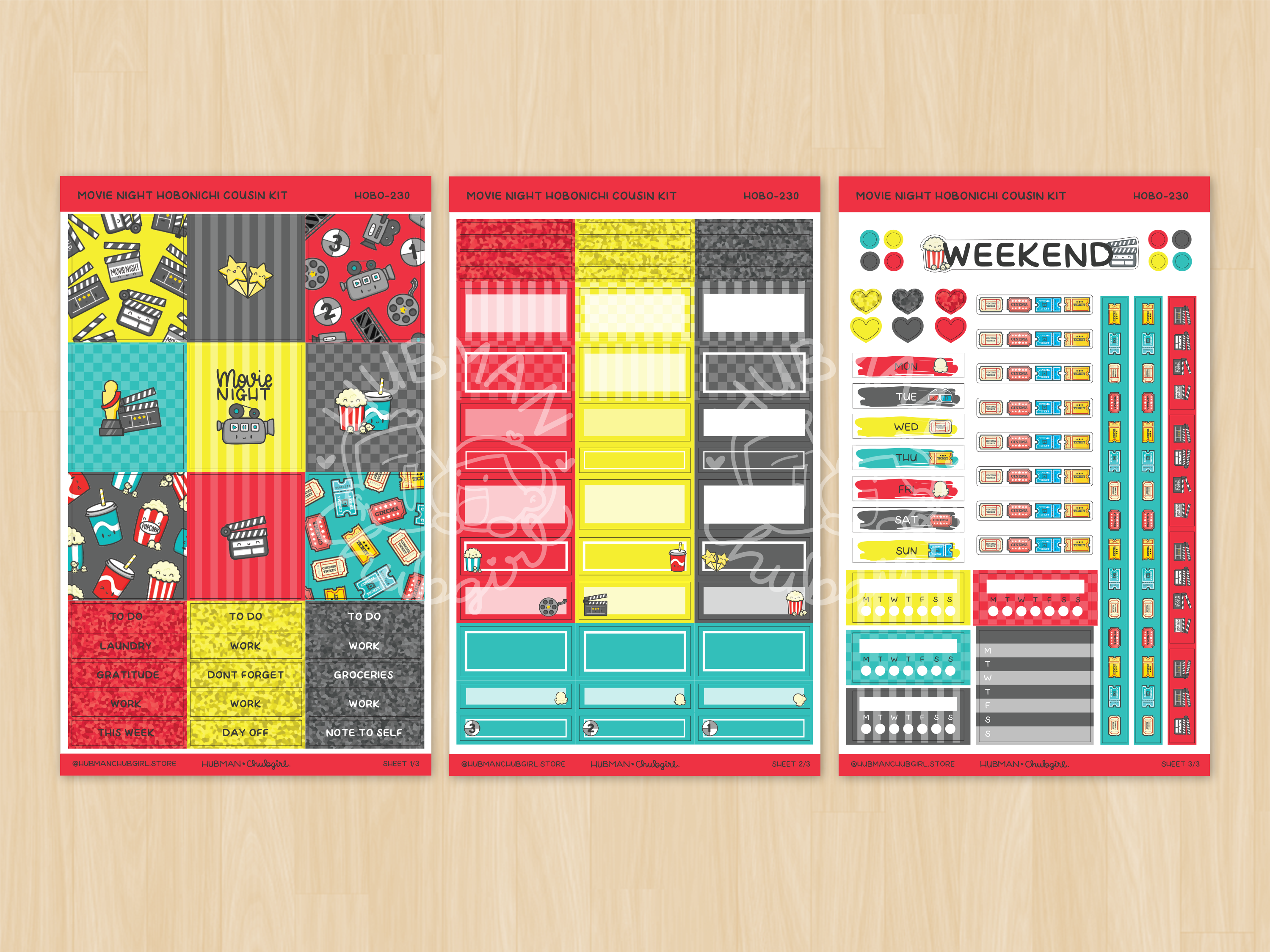 Movie Night Theme Hobonichi Cousin Weekly Kit (Set of 3)