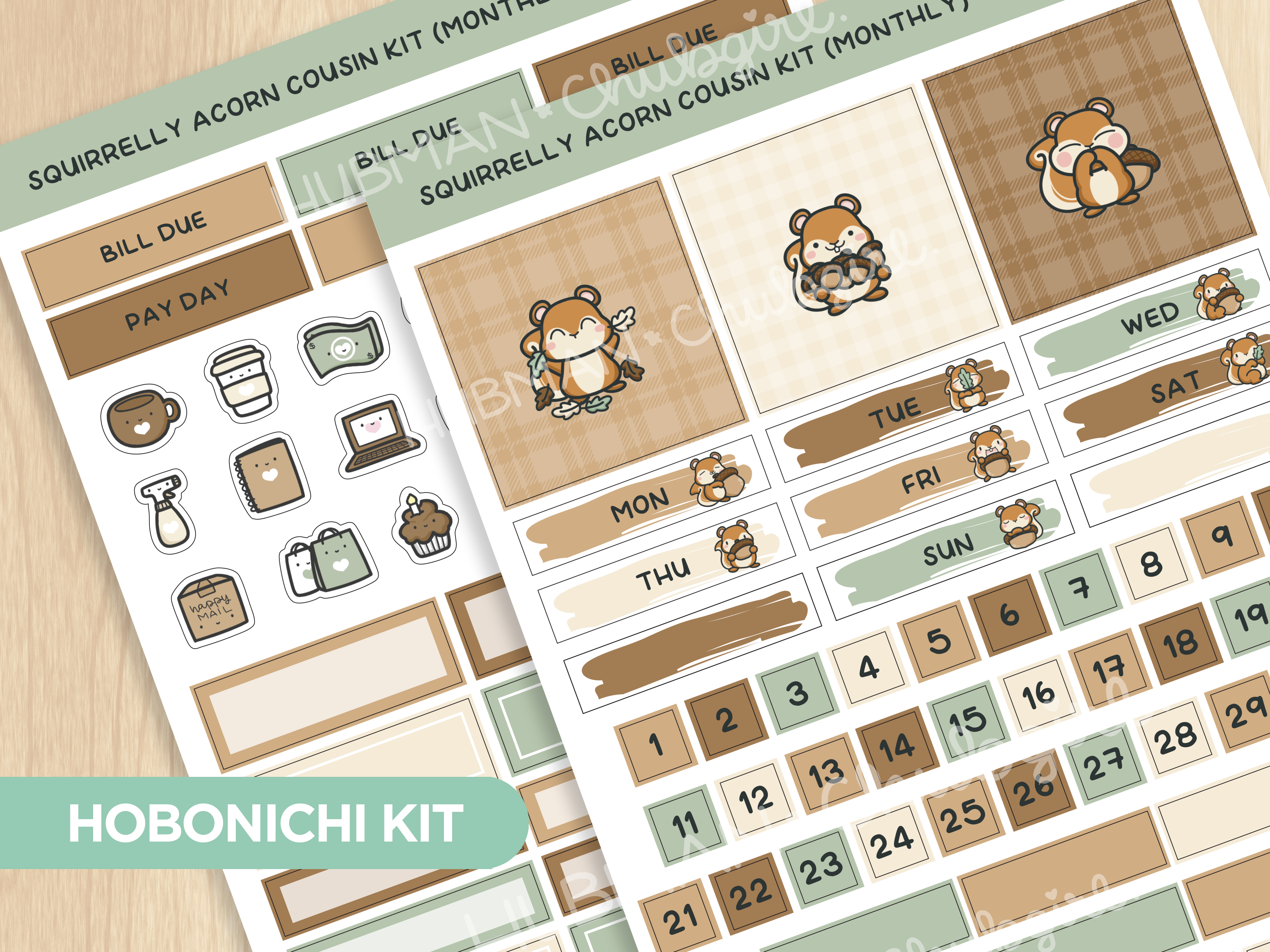 Squirrelly Acorn Hobonichi Cousin Monthly Kit (Set of 2)