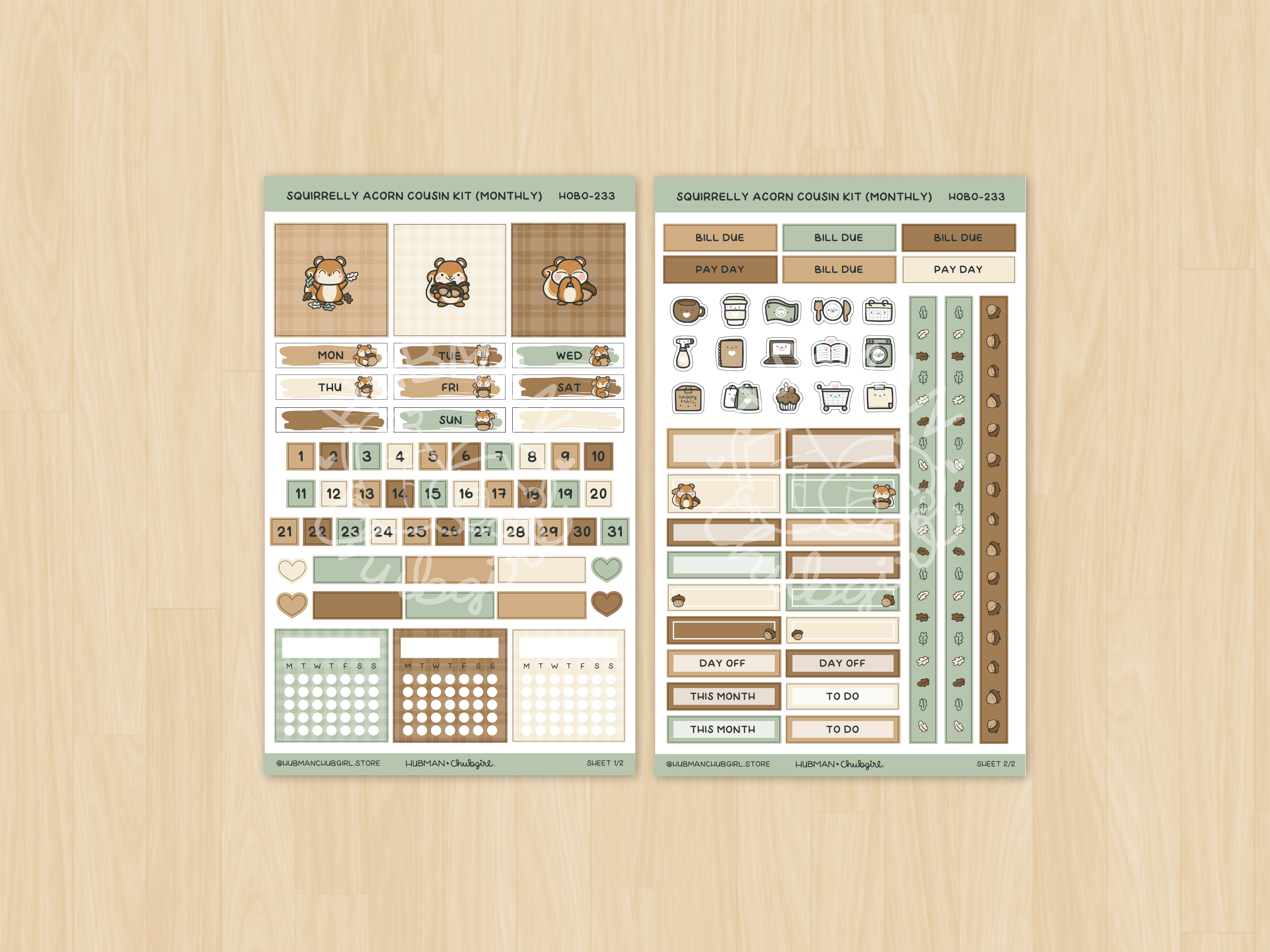 Squirrelly Acorn Hobonichi Cousin Monthly Kit (Set of 2)
