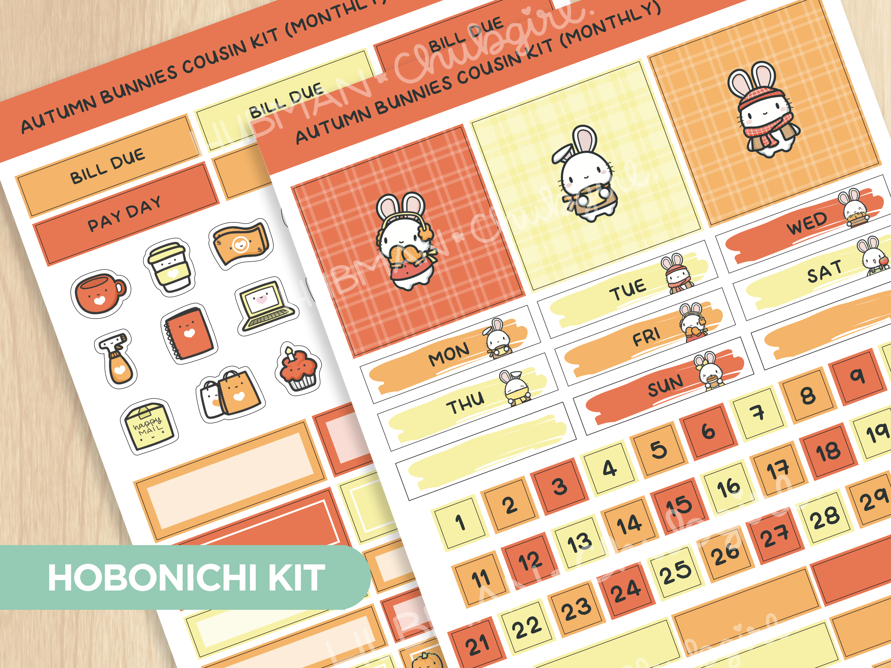 Autumn Bunnies Hobonichi Cousin Monthly Kit (Set of 2)