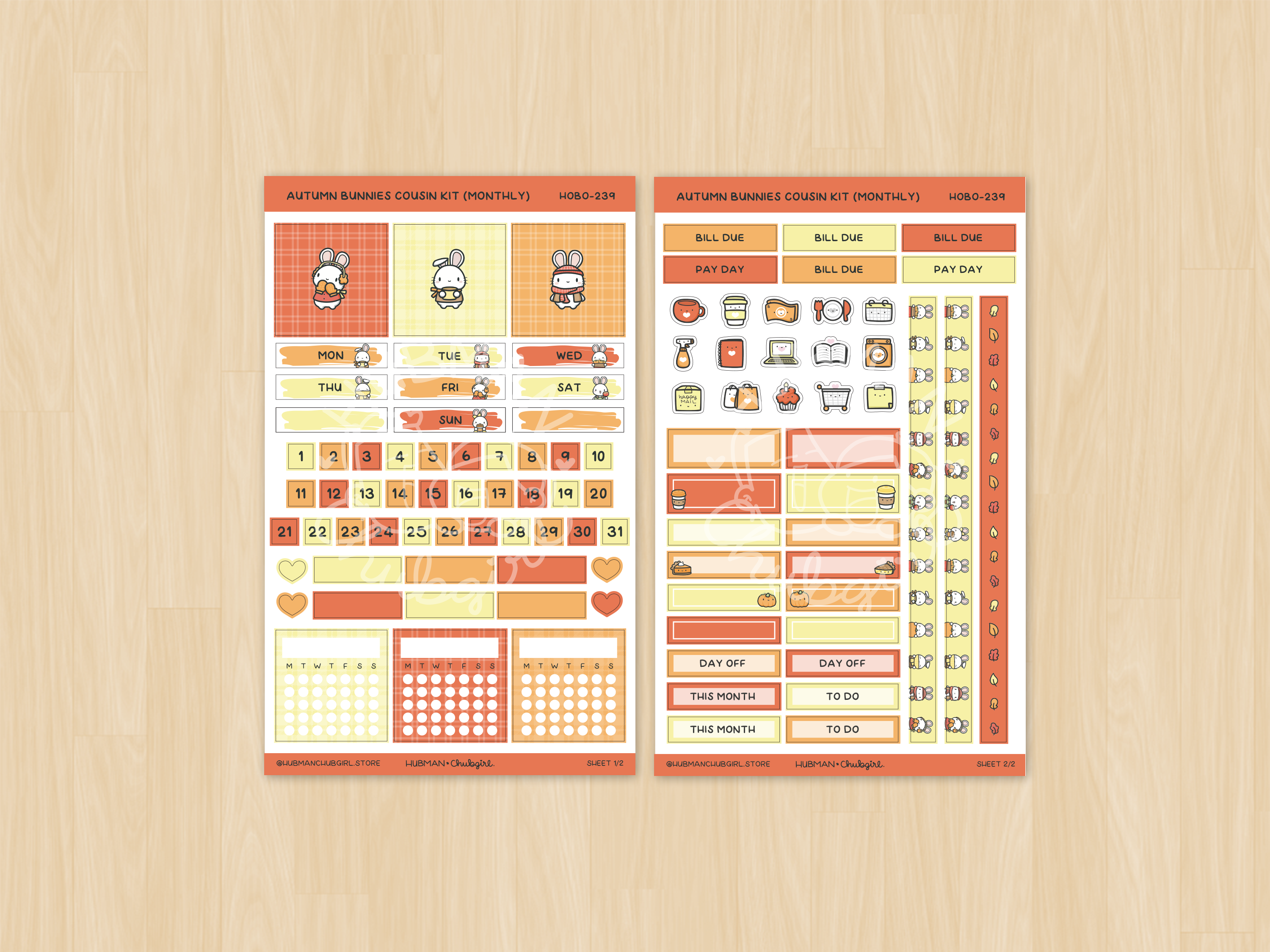 Autumn Bunnies Hobonichi Cousin Monthly Kit (Set of 2)