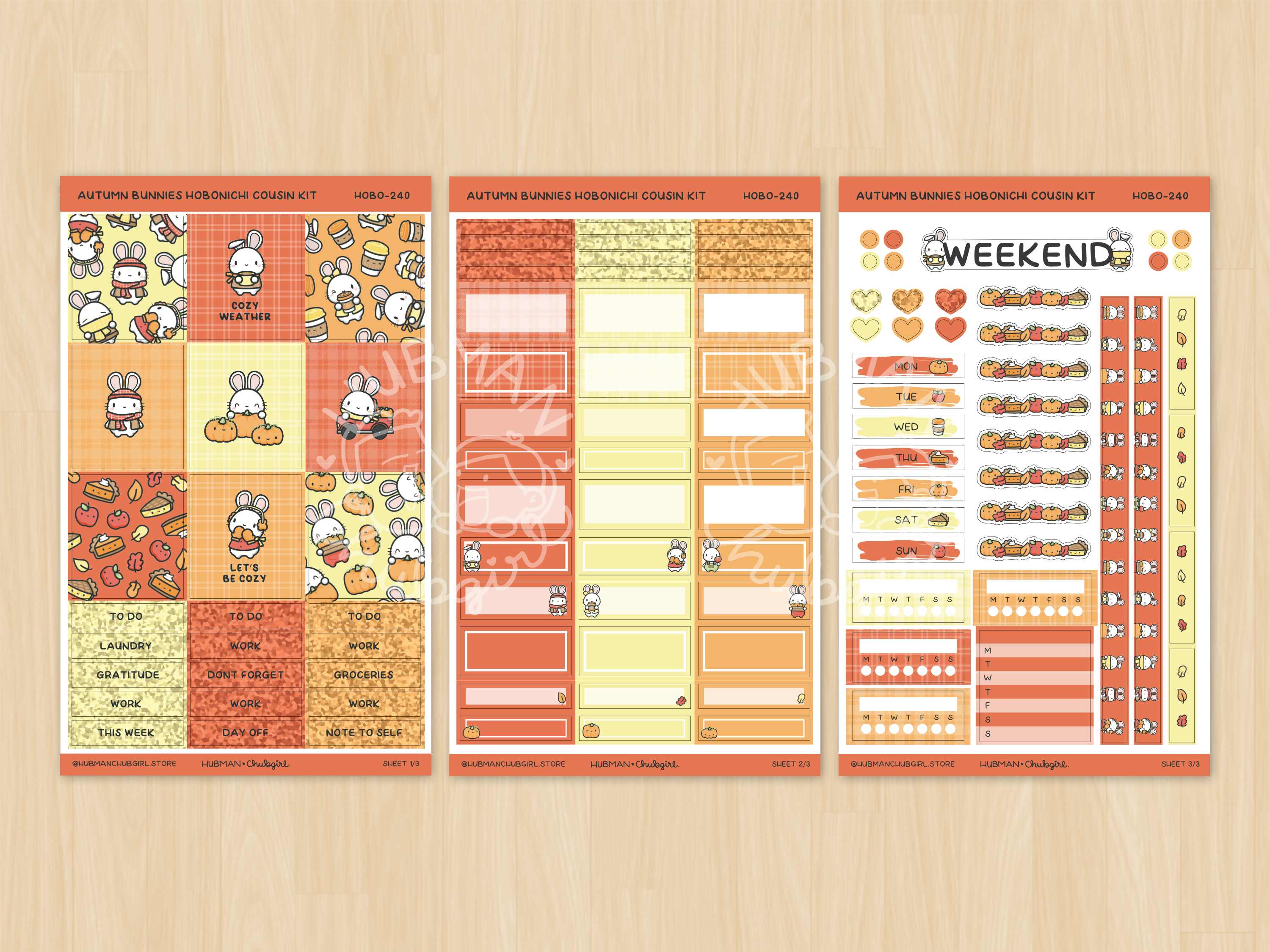 Autumn Bunnies Theme Hobonichi Cousin Weekly Kit (Set of 3)